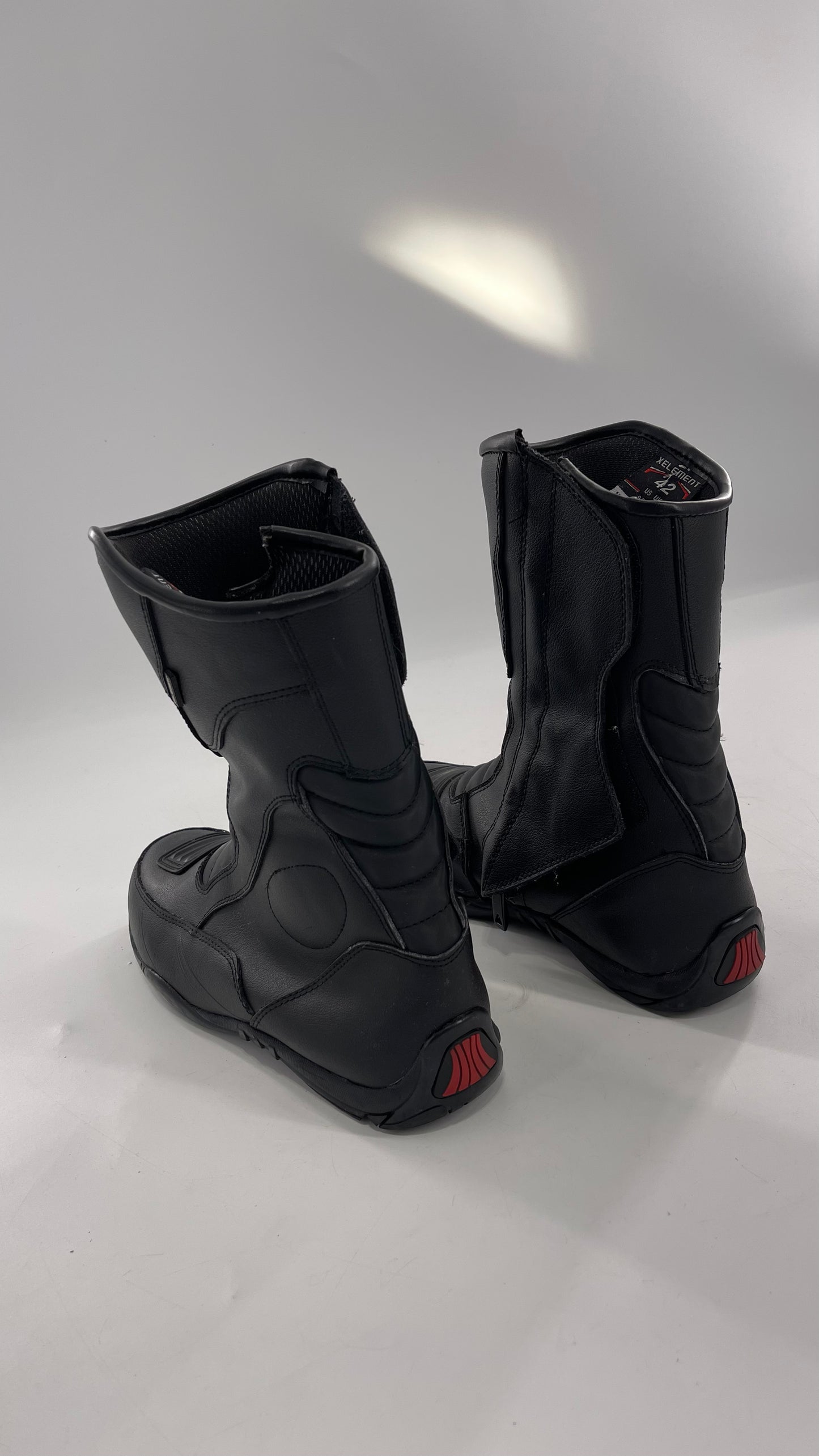 XELEMENT Black Leather Motorcycle Motocross Riding Boots (9.5)