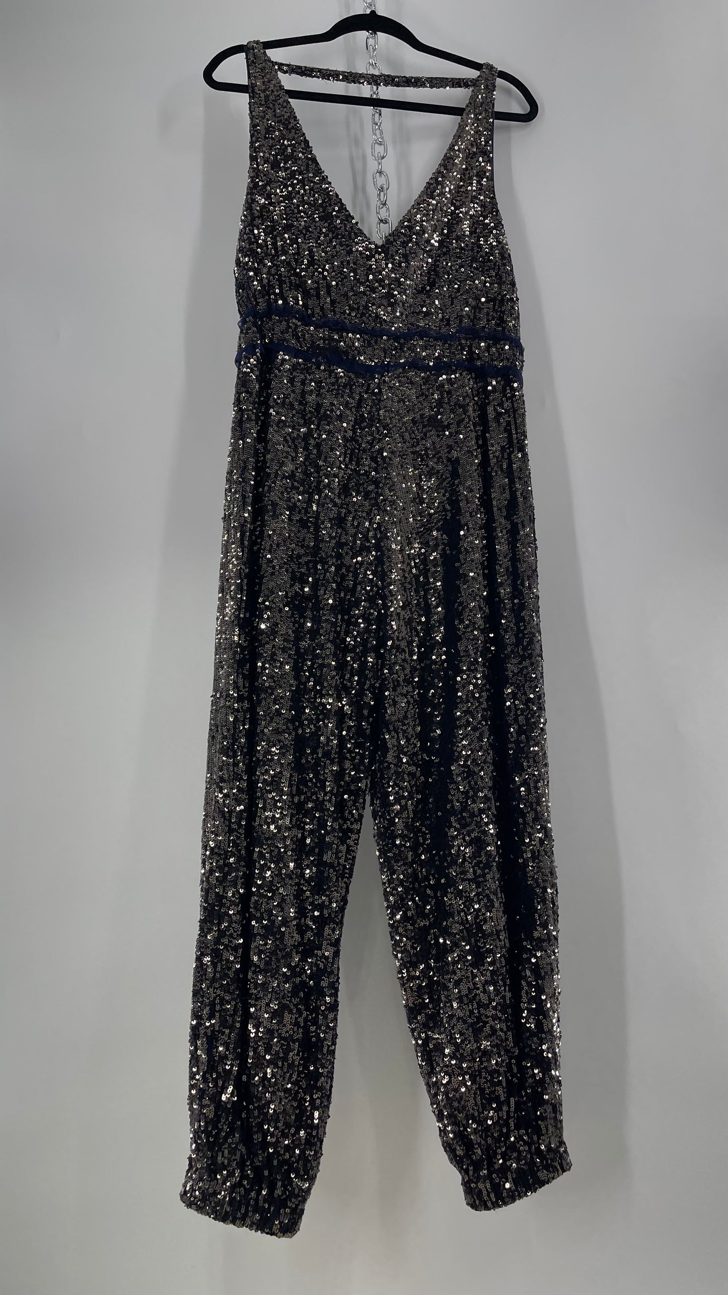 Free People Navy Sequin Jumpsuit (S)