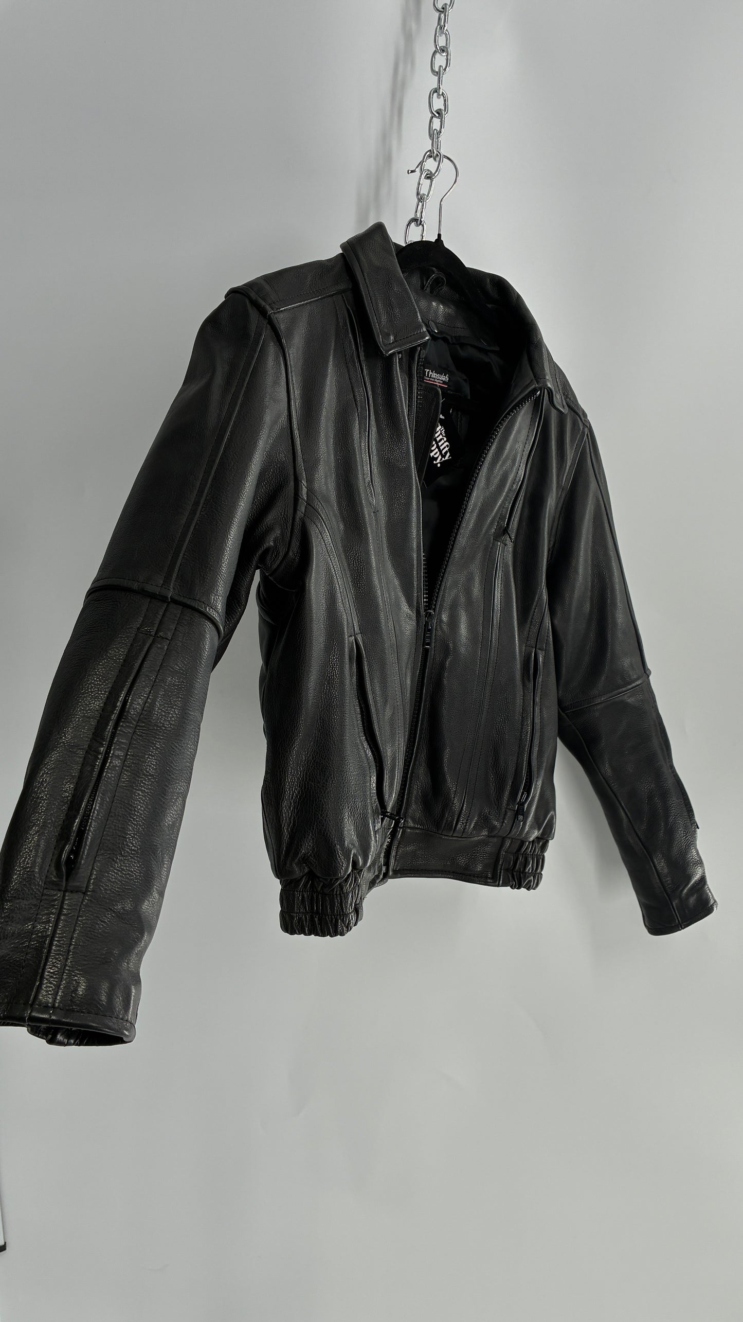 Thinsulate RAIDER Black Leather Motorcycle Bomber Jacket (12)