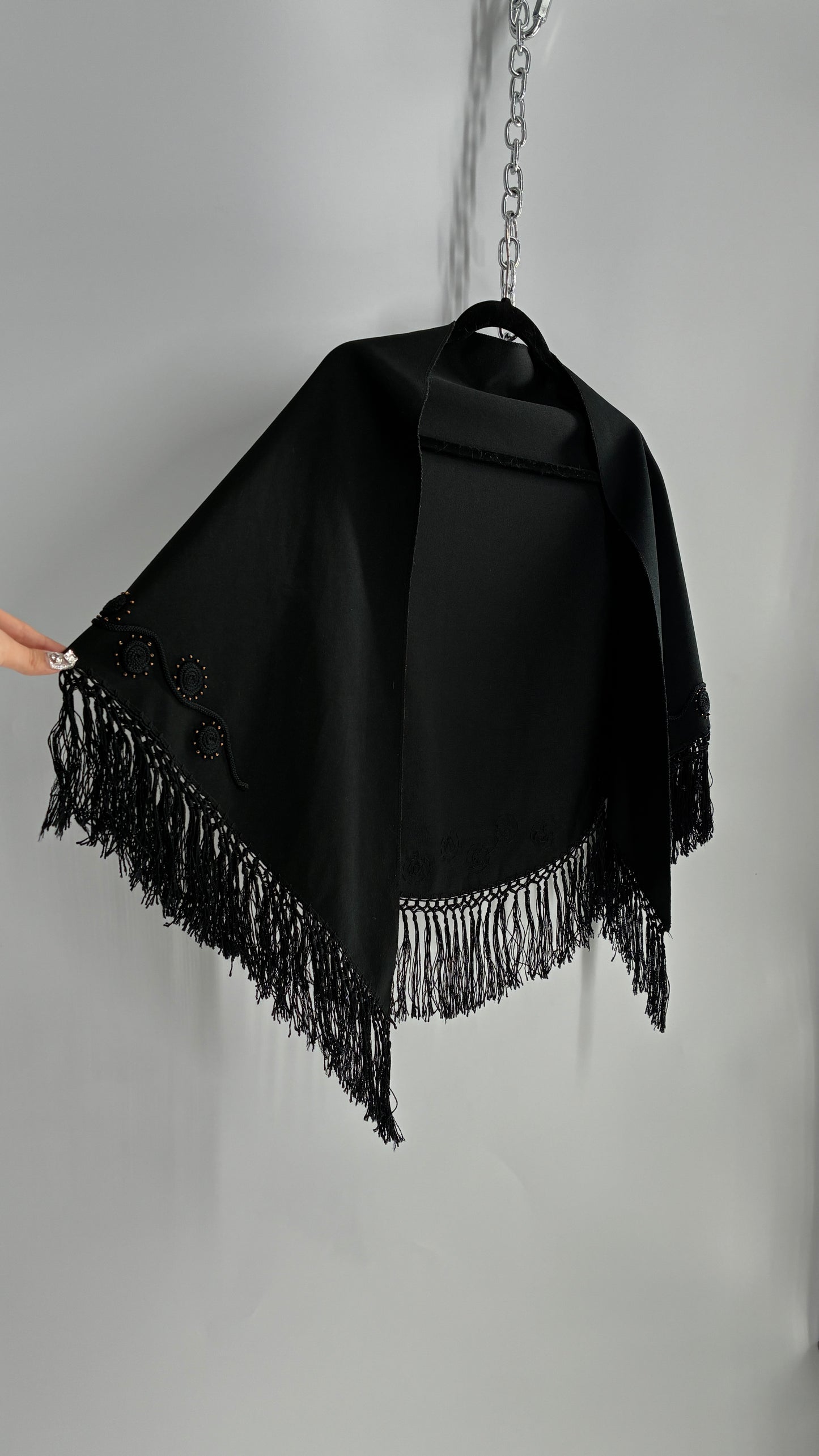 Vintage Designer SUNAKO HATA Cape with Embroidered and Fringe Details