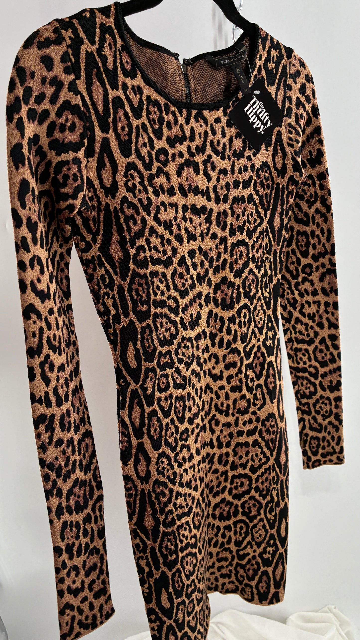 Vintage BCBG MAXAZRIA Sheena Ultra Thick Knit, Compression Leopard/Cheetah Printed Mini Dress (XS)