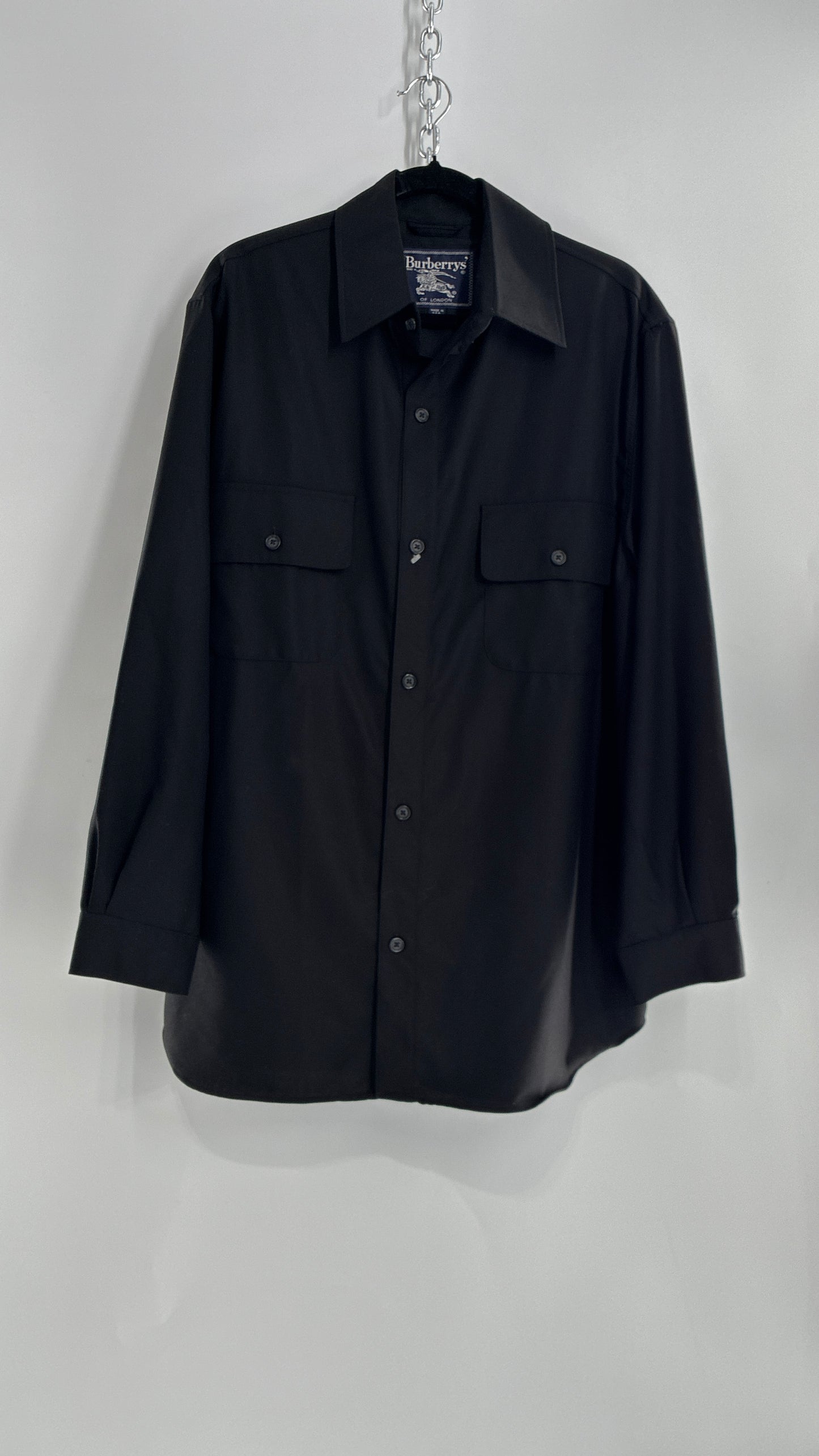 Vintage BURBERRY Black 100% Worsted Cashmere Button Up with Tags Attached (Small)