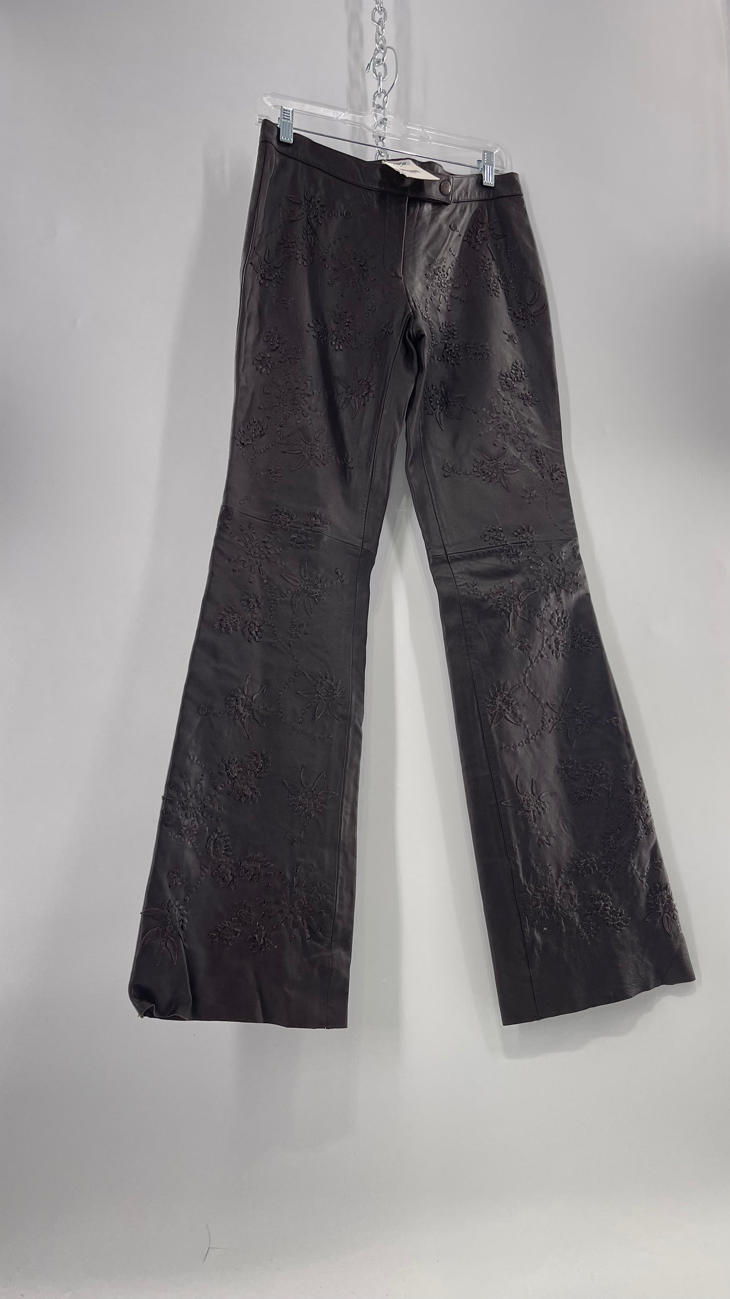 Moschino Brown Leather Embroidered Pants (10) ***WITH TAGS***