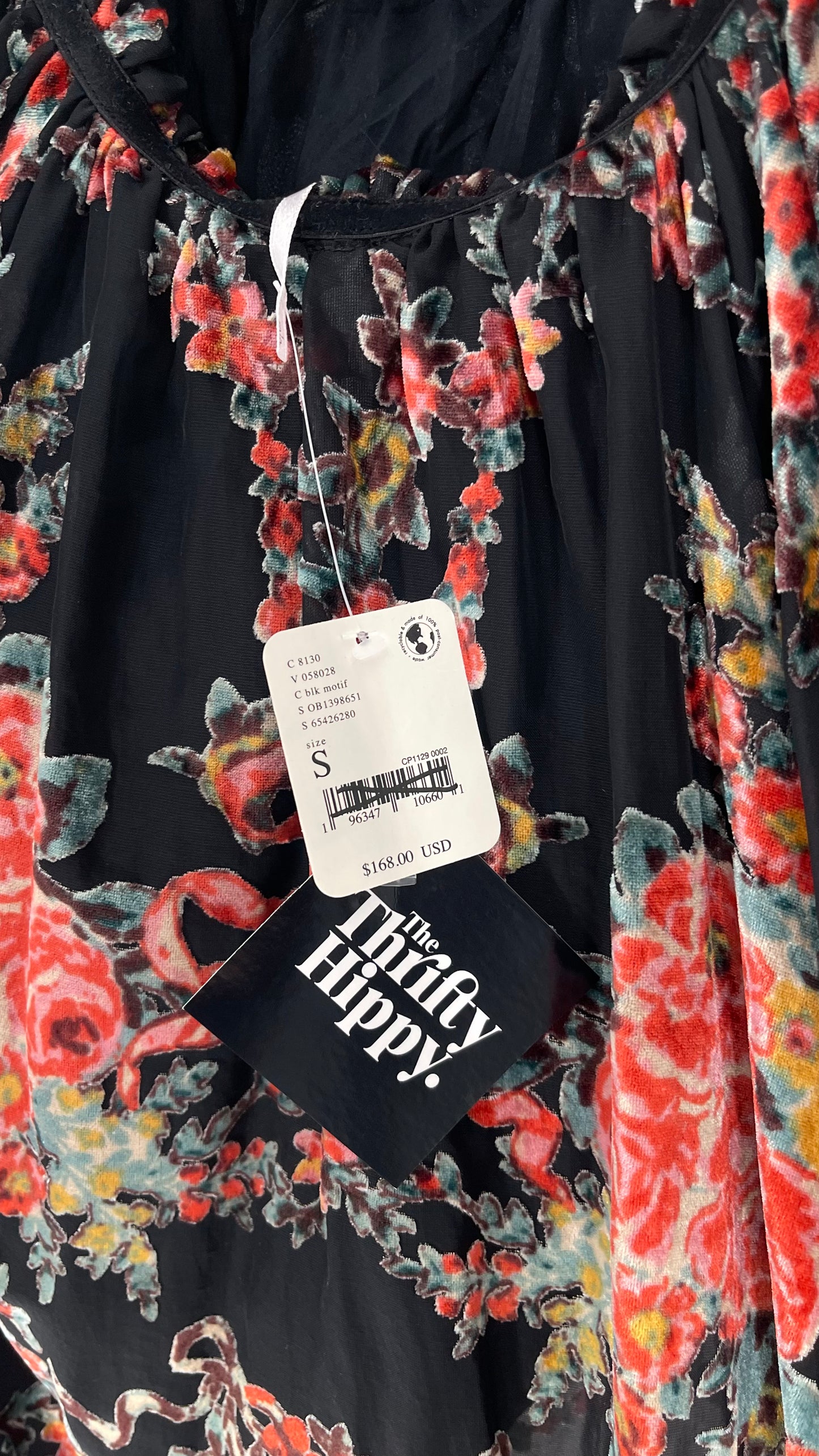 Free People Beautiful Blooms Velvet Florals Babydoll Dress (Small)