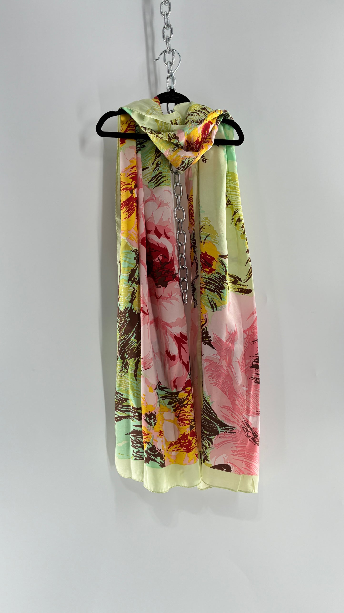 Vintage 100% Silk Tropical Printed Summer Scarf