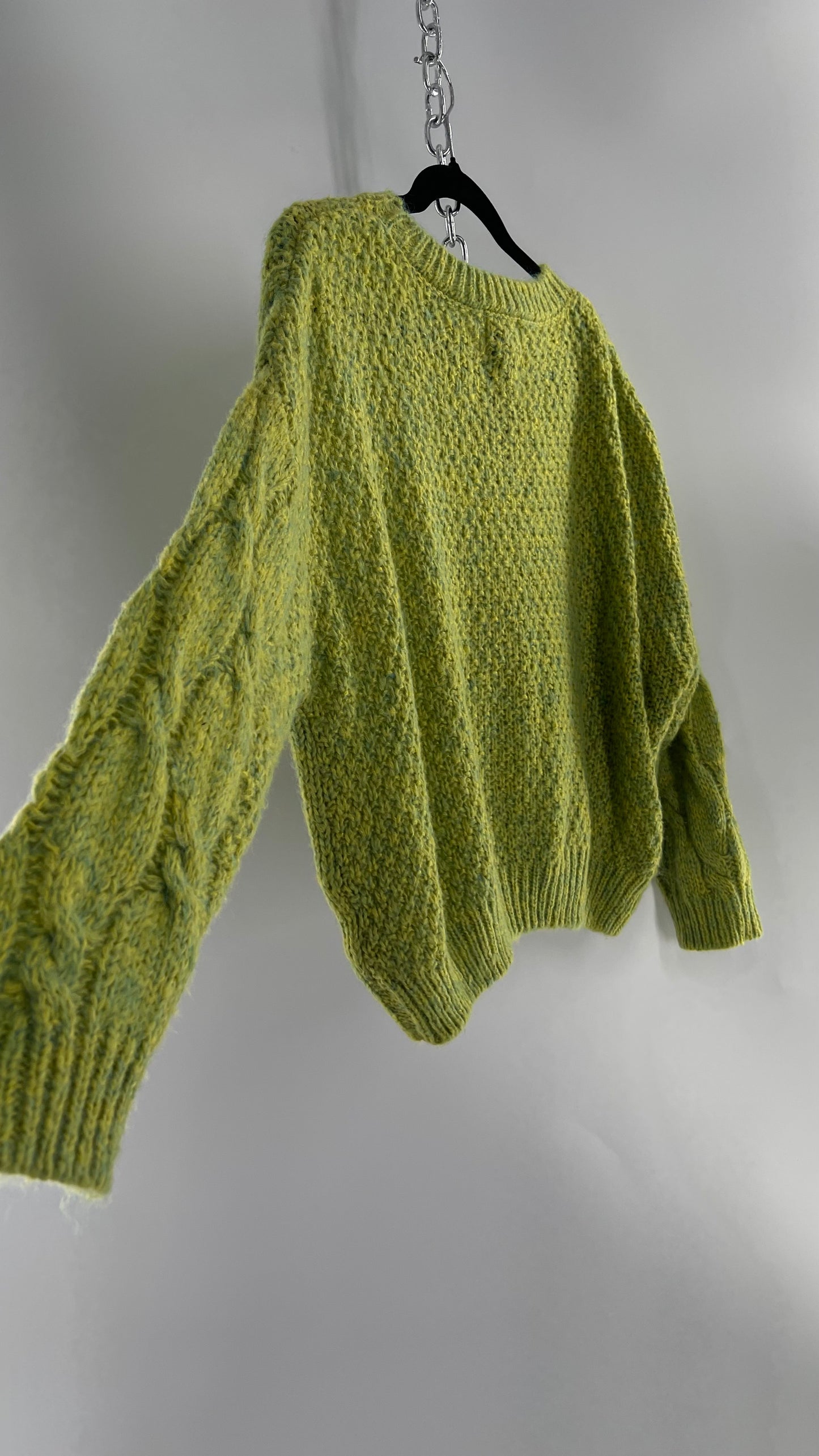 JOA Lime Green/Yellow Cableknit Sweater (S)