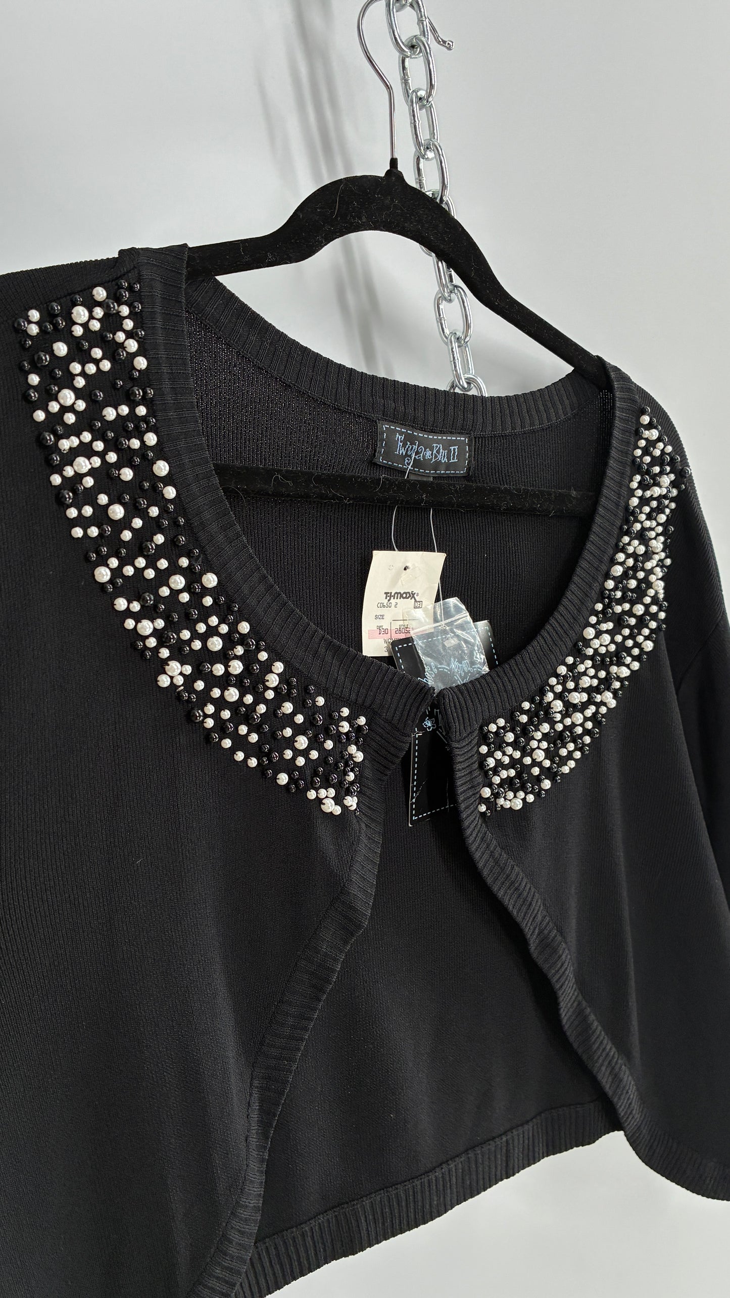 Deadstock Vintage Black Shrug with Beaded, Pearl Details and Tags Attached (3X)