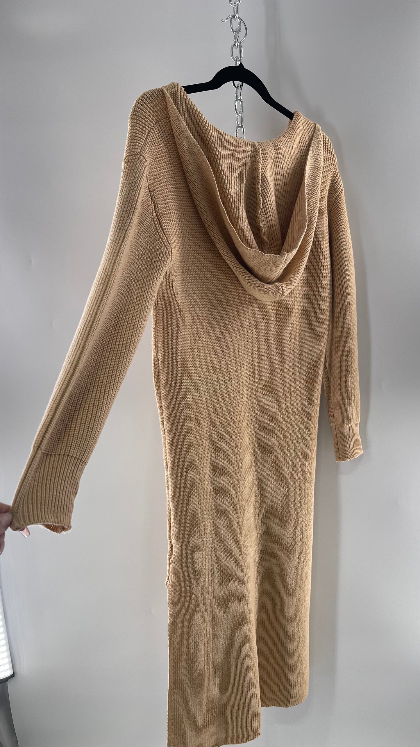 Free People Tan Knit Hoodie Maxi (Medium)