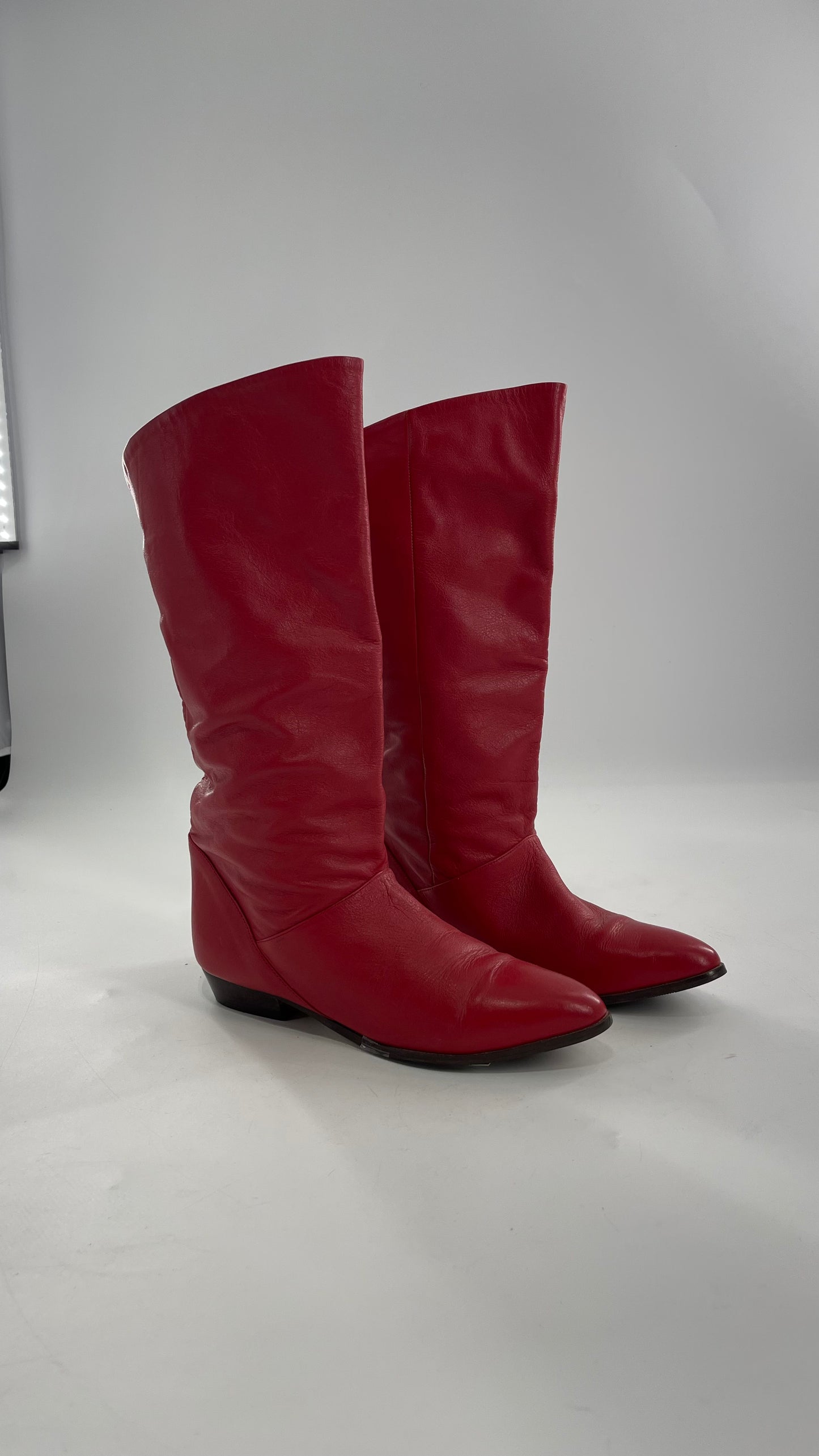Vintage 1980s Red Argentinian Leather Pointed Toe Baggy Boots (8)