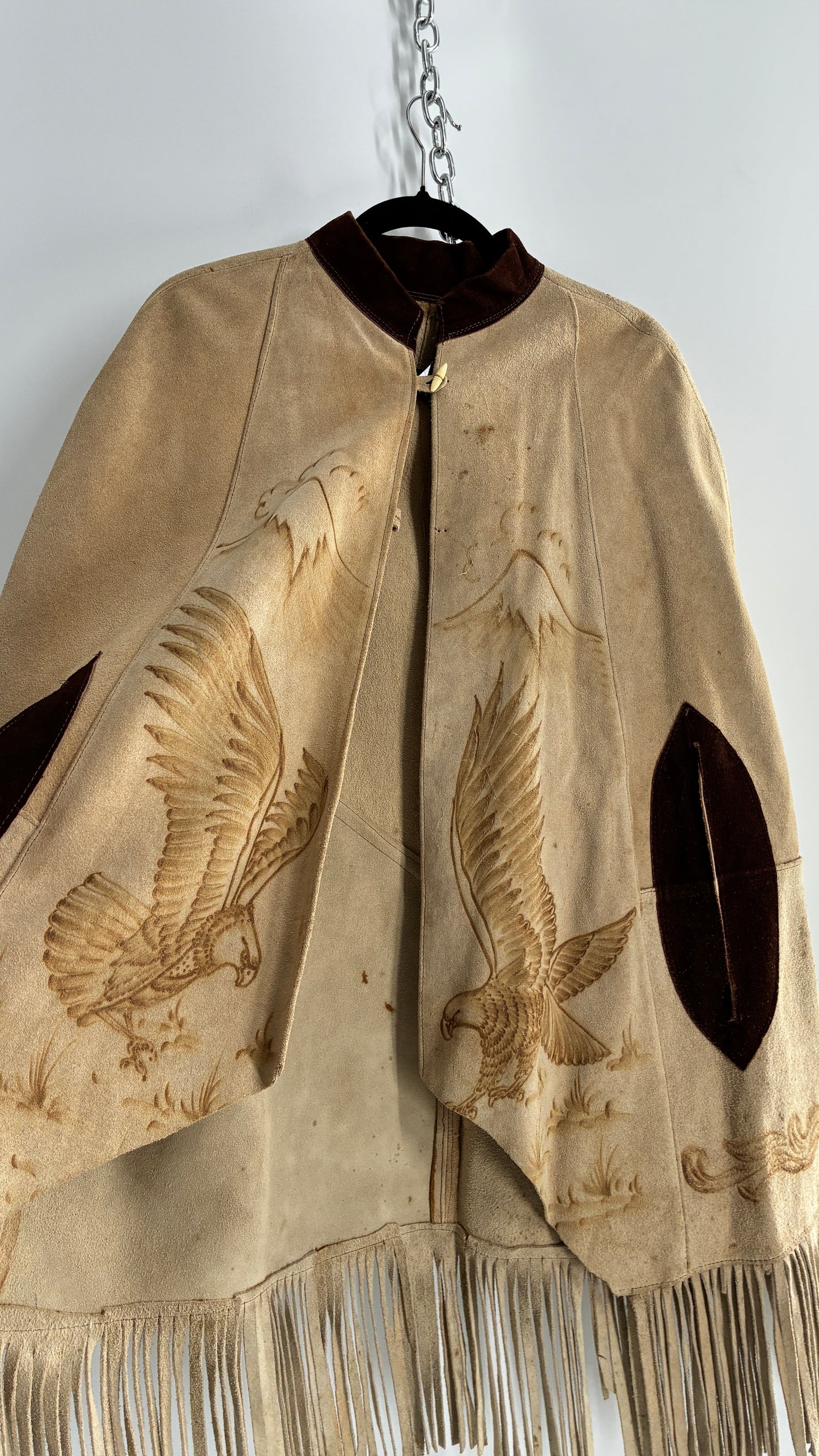 Vintage Animal Hide Engraved Poncho OverCoat (C)(One Size)