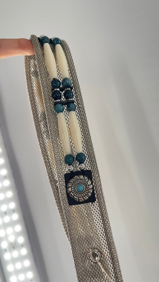 Vintage Silver Chain Mail Western Beading  and Buckle Belt (Large)