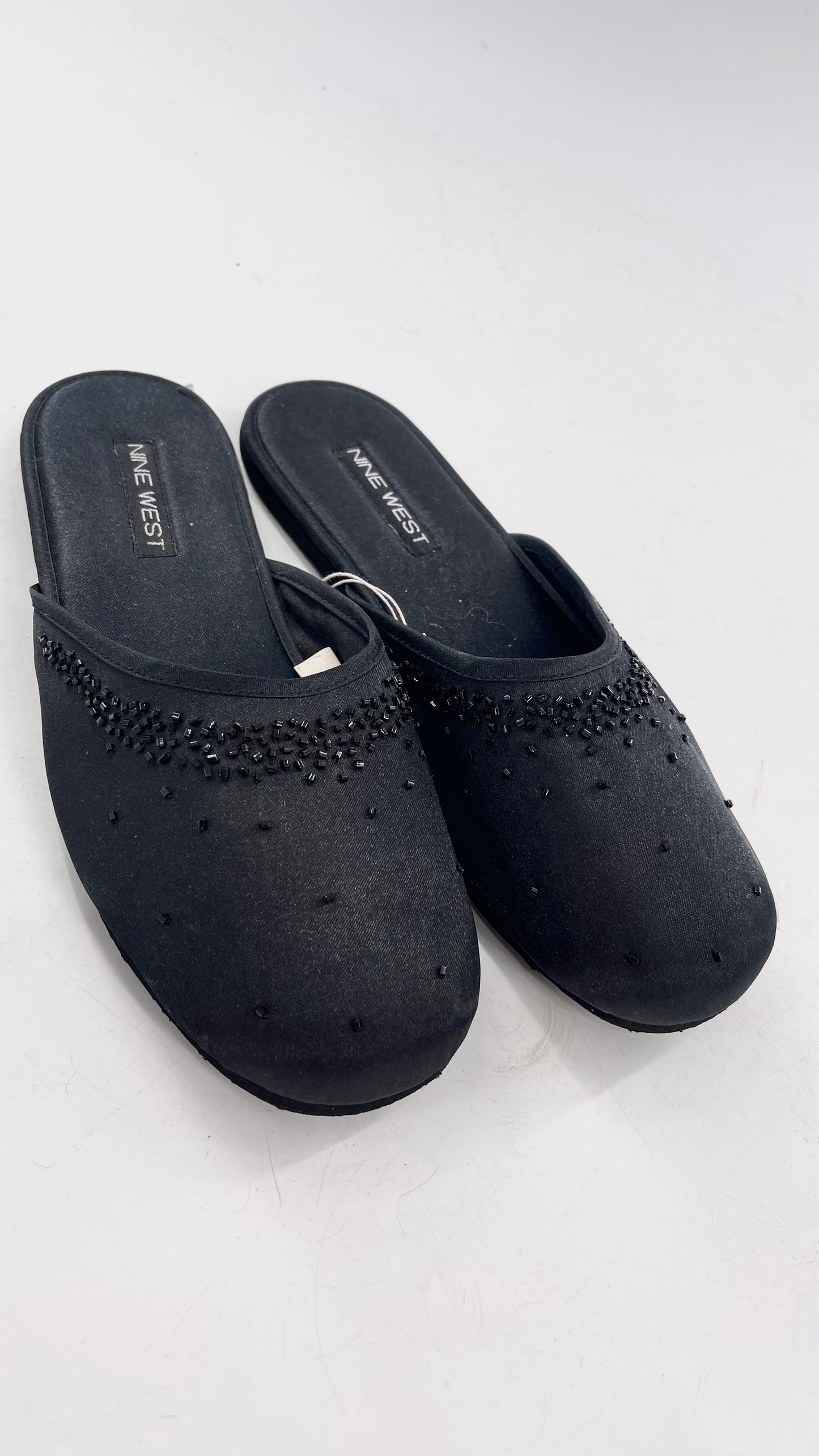 Vintage Nine West Black Satin Beaded Slipper Flats (9/10)