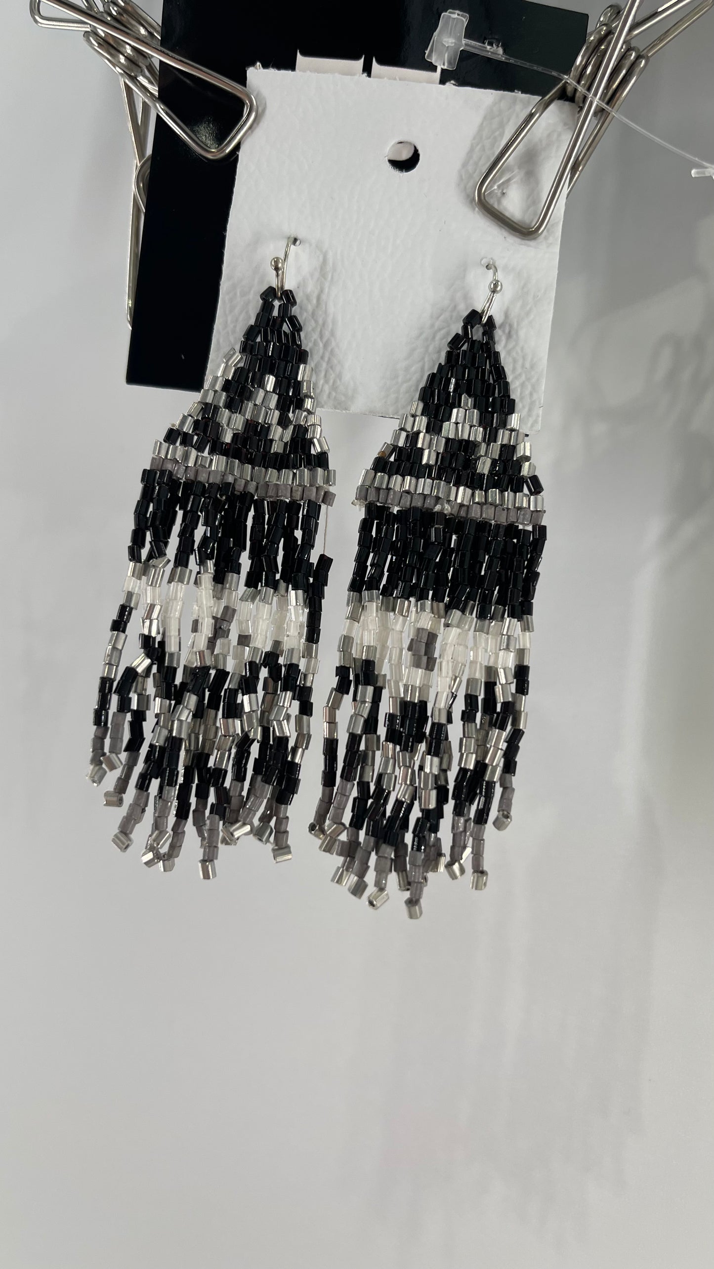 Free People Beaded Bohemian Black White Silver Earring with Tags Attached