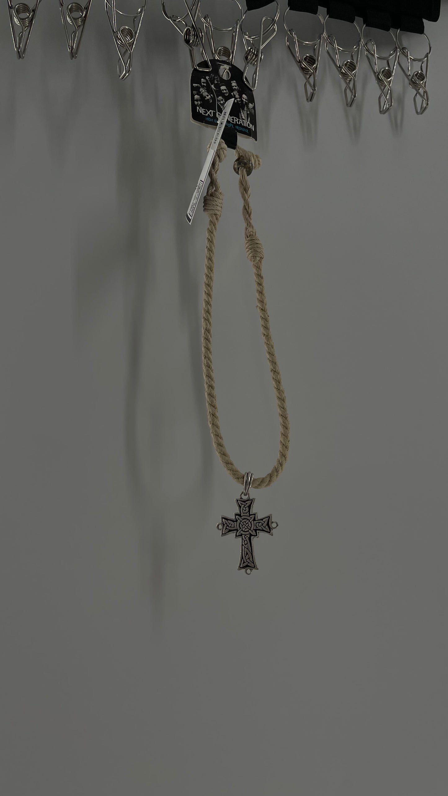 90s Next Generation Rope Necklace with Silver Engraved Cross