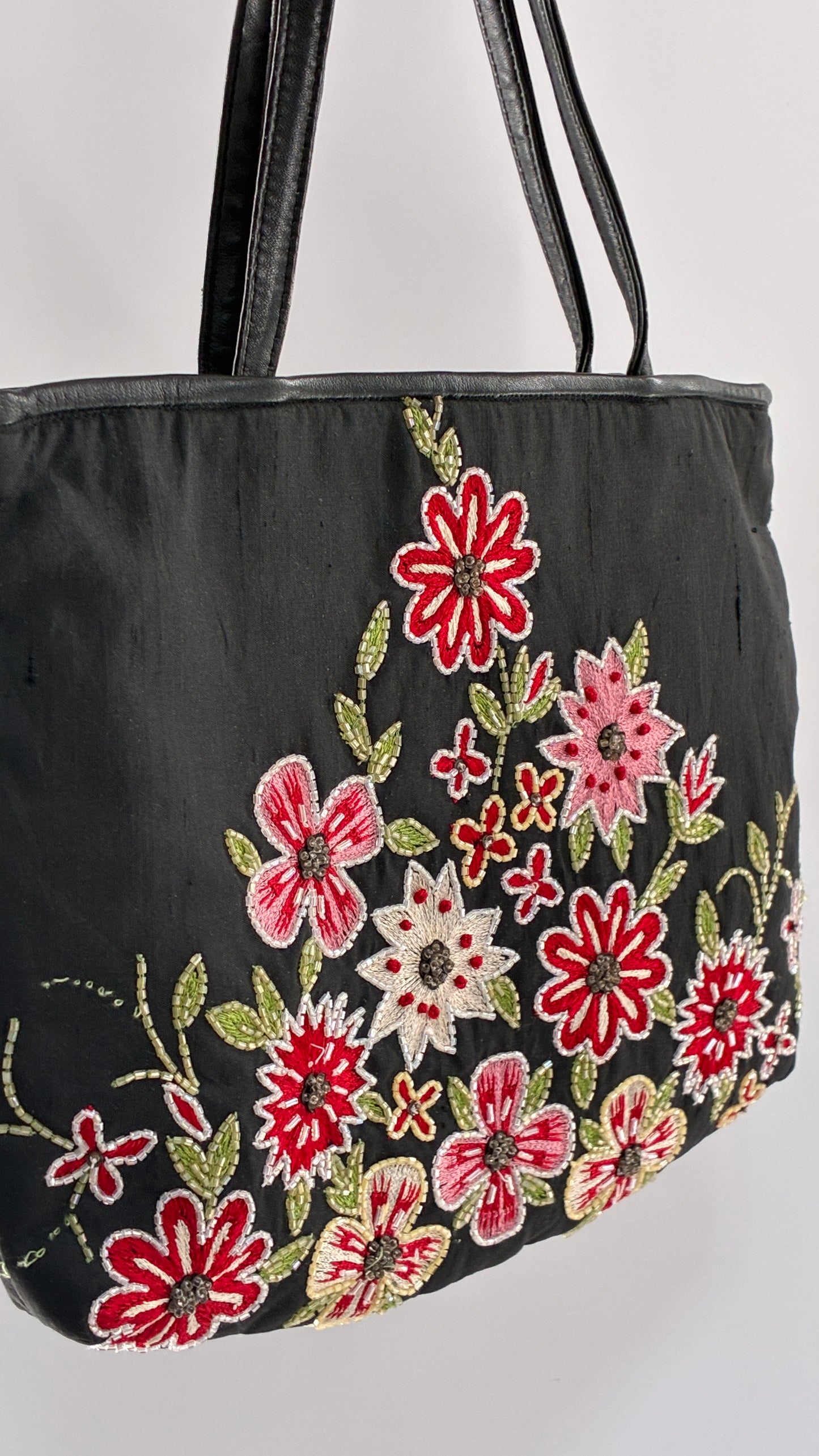 Vintage 1990s CHRISTIANA 100% Pure Silk Beaded Shoulder Bag