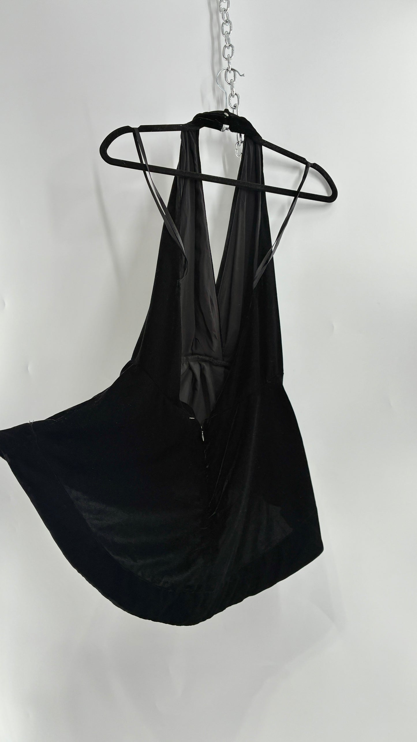 Free People Black Velvet Backless Halter (Small)