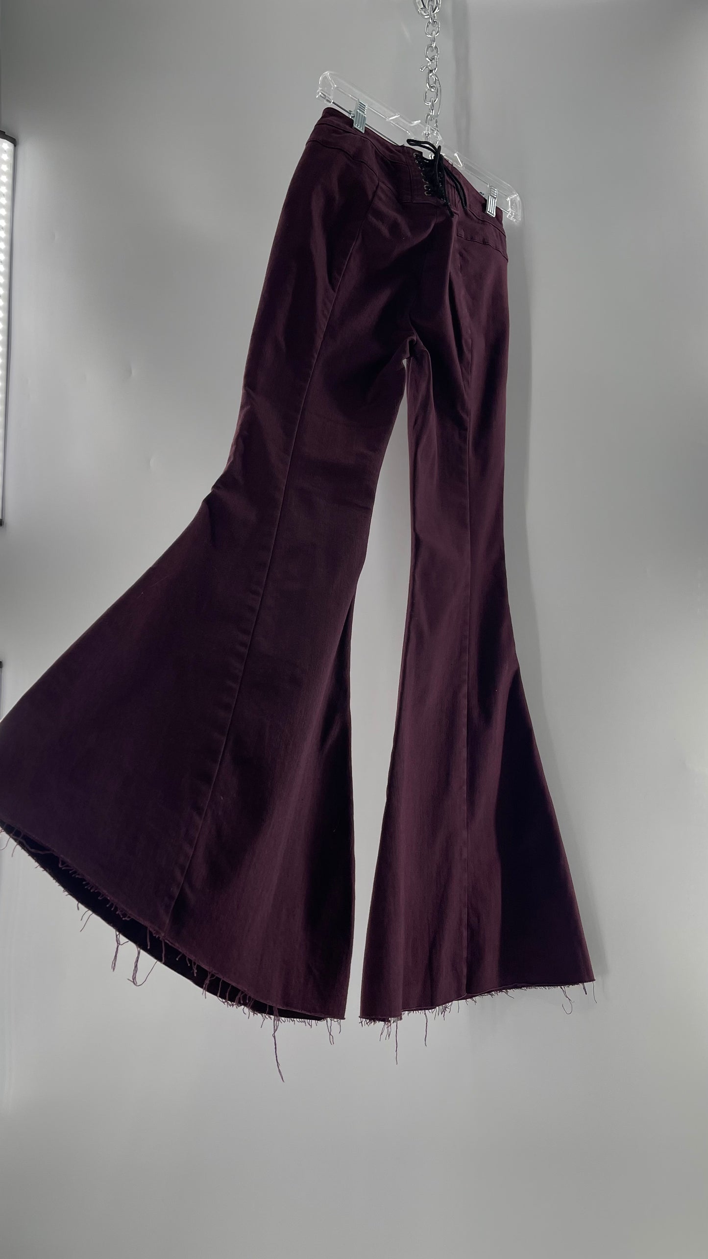 Free People Maroon Flare Raw Cut Hem Jeans (Size 26)