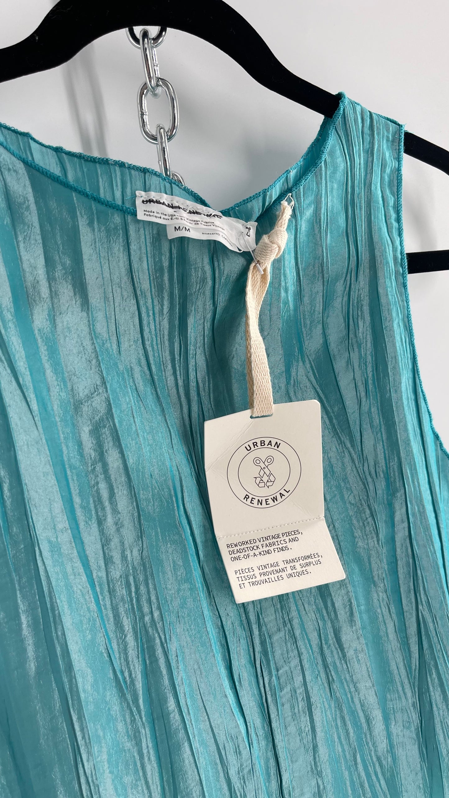 Urban Outfitters Renewal Aquamarine Crimped/Pleated Blue Shimmer Tank (M)