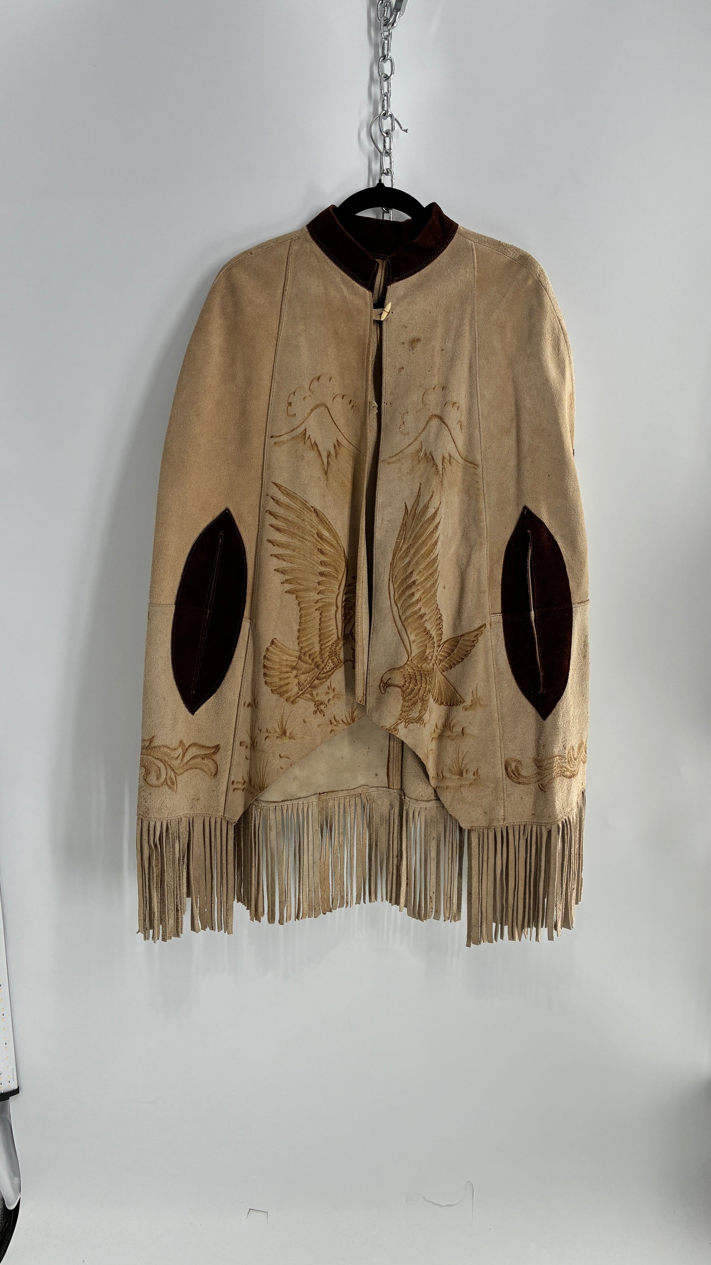 Vintage Animal Hide Engraved Poncho OverCoat (C)(One Size)