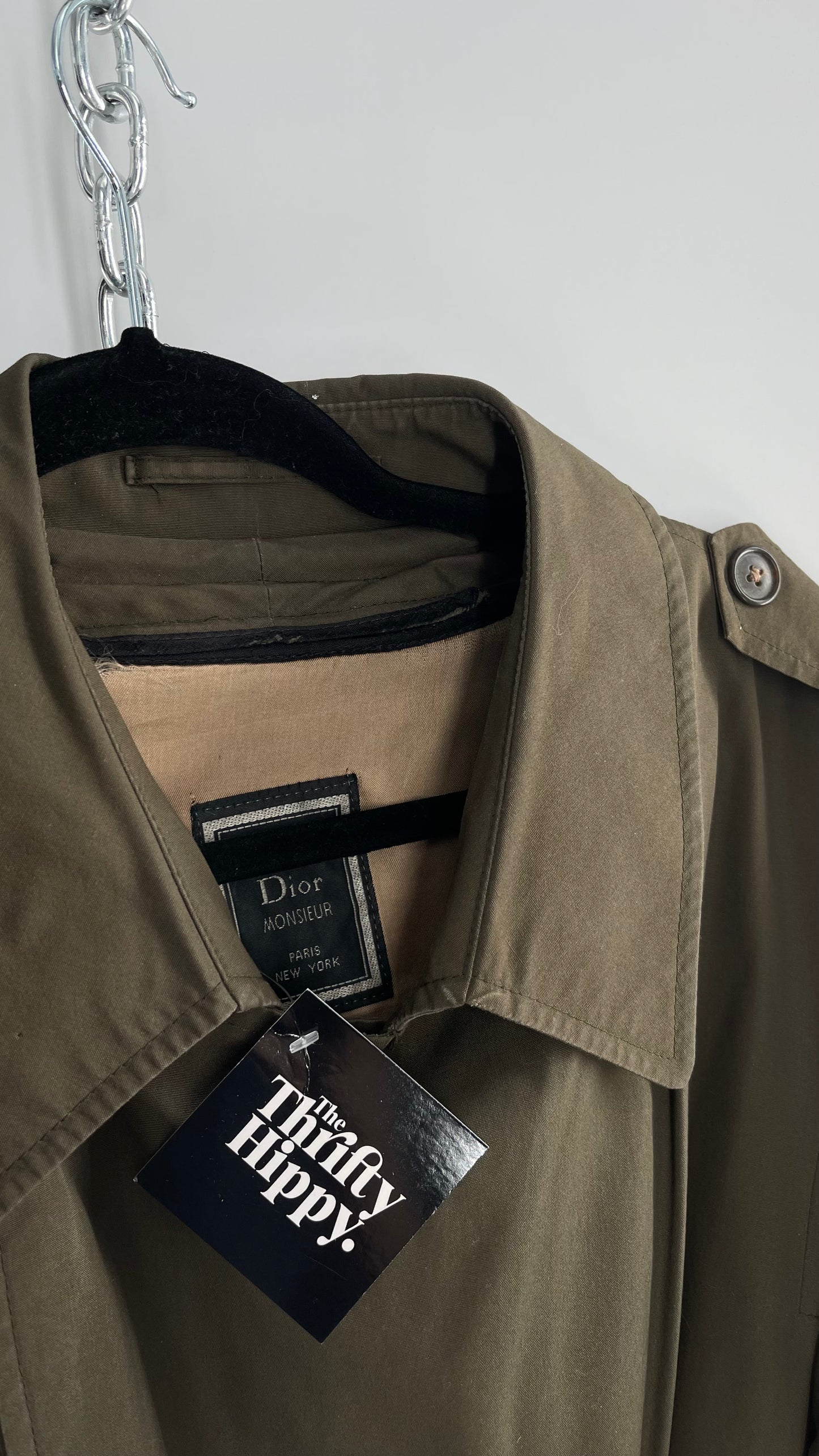 Vintage Christian Dior Olive Green Trench Coat (42L)