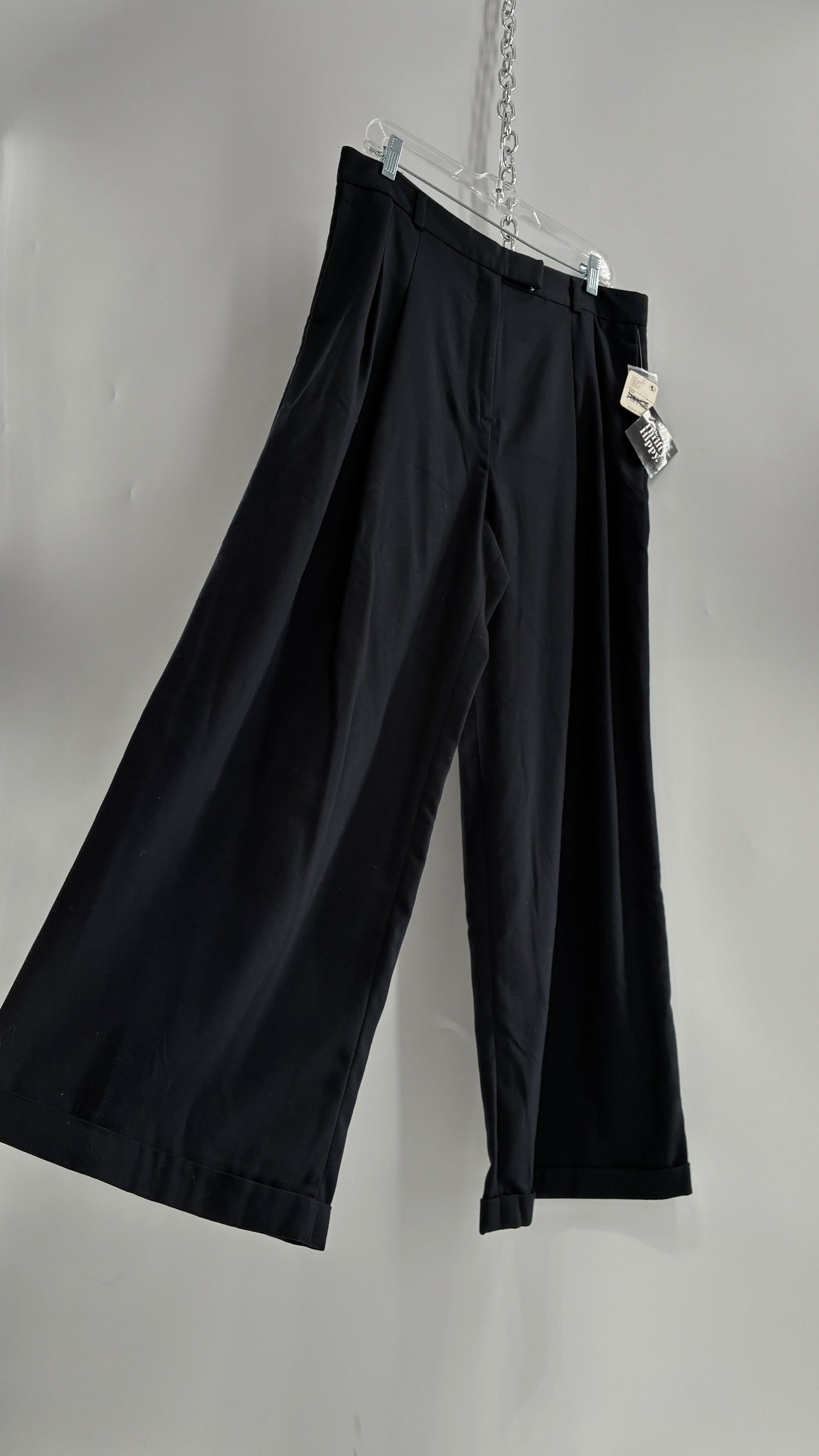 Free People Black Wide Leg, Pleated Trouser with Tags Attached (10)
