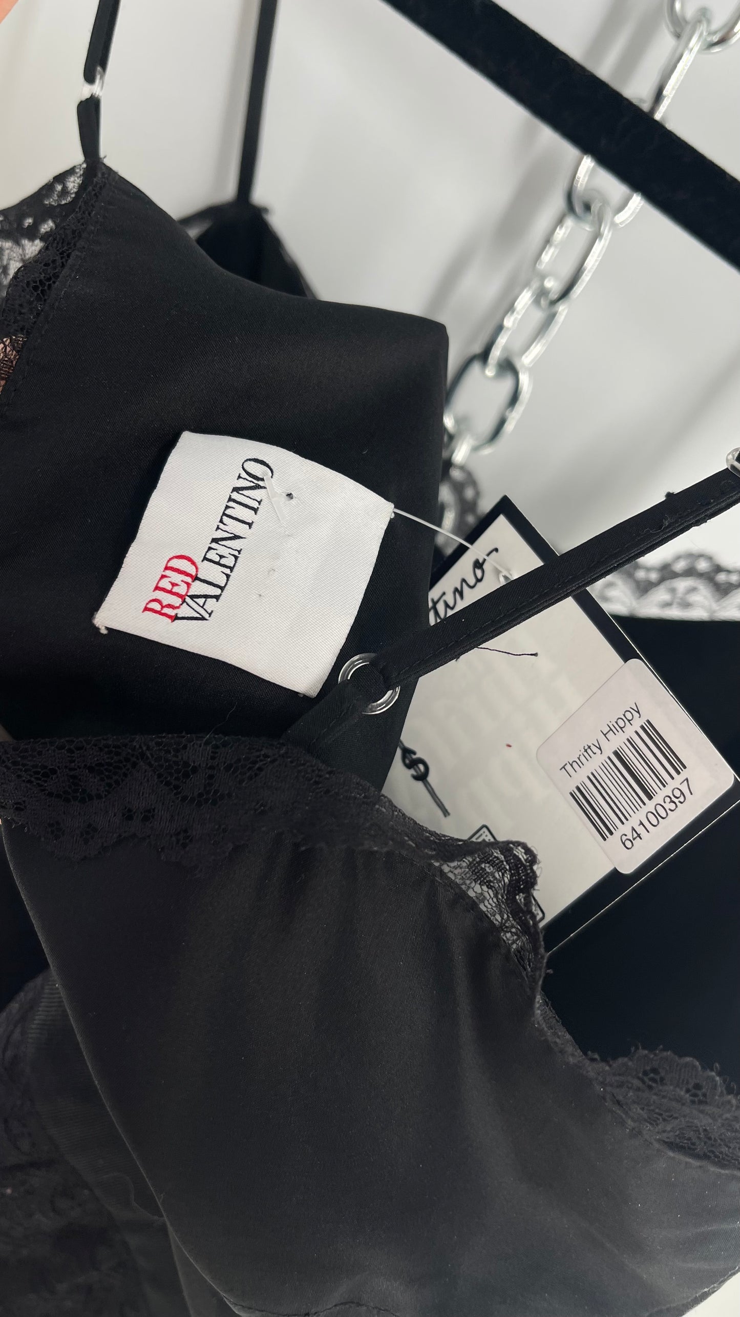 RED VALENTINO Black Corseted Style Ruffle Lace Hem Skirt Mini Dress