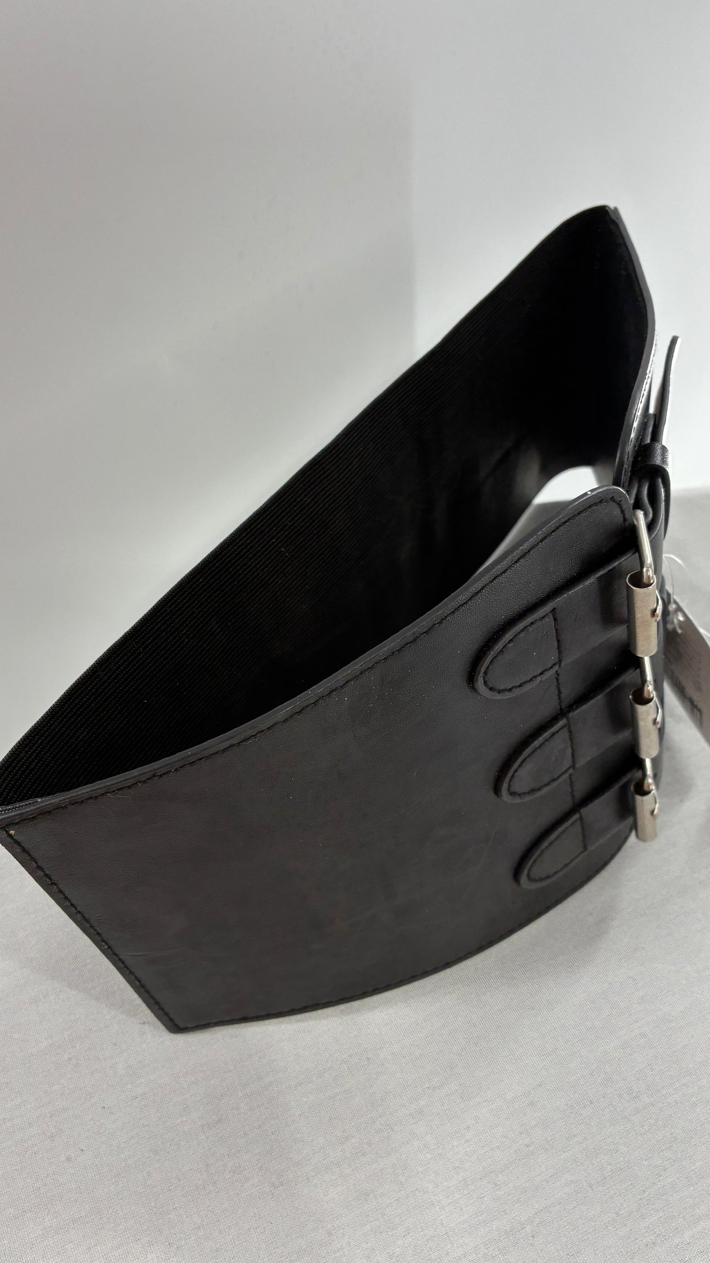 Urban Outfitters Black Corset Belt with Many Buckles and Tags Attached (One Size)