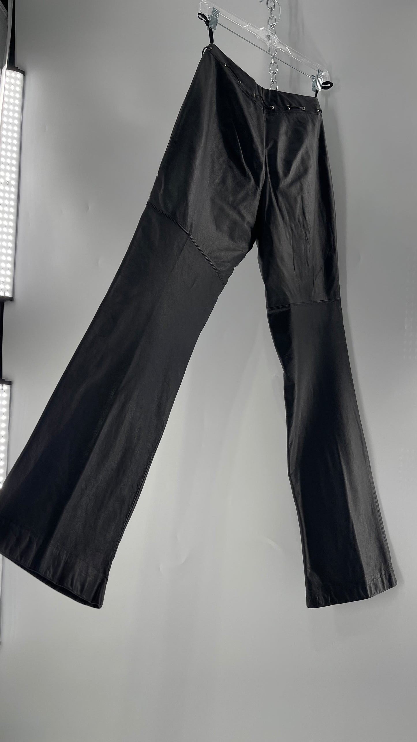 Vintage 90s RALPH Ralph Lauren Thin Leather Pants with Thread Through Grommet Detail on Waistline (4)