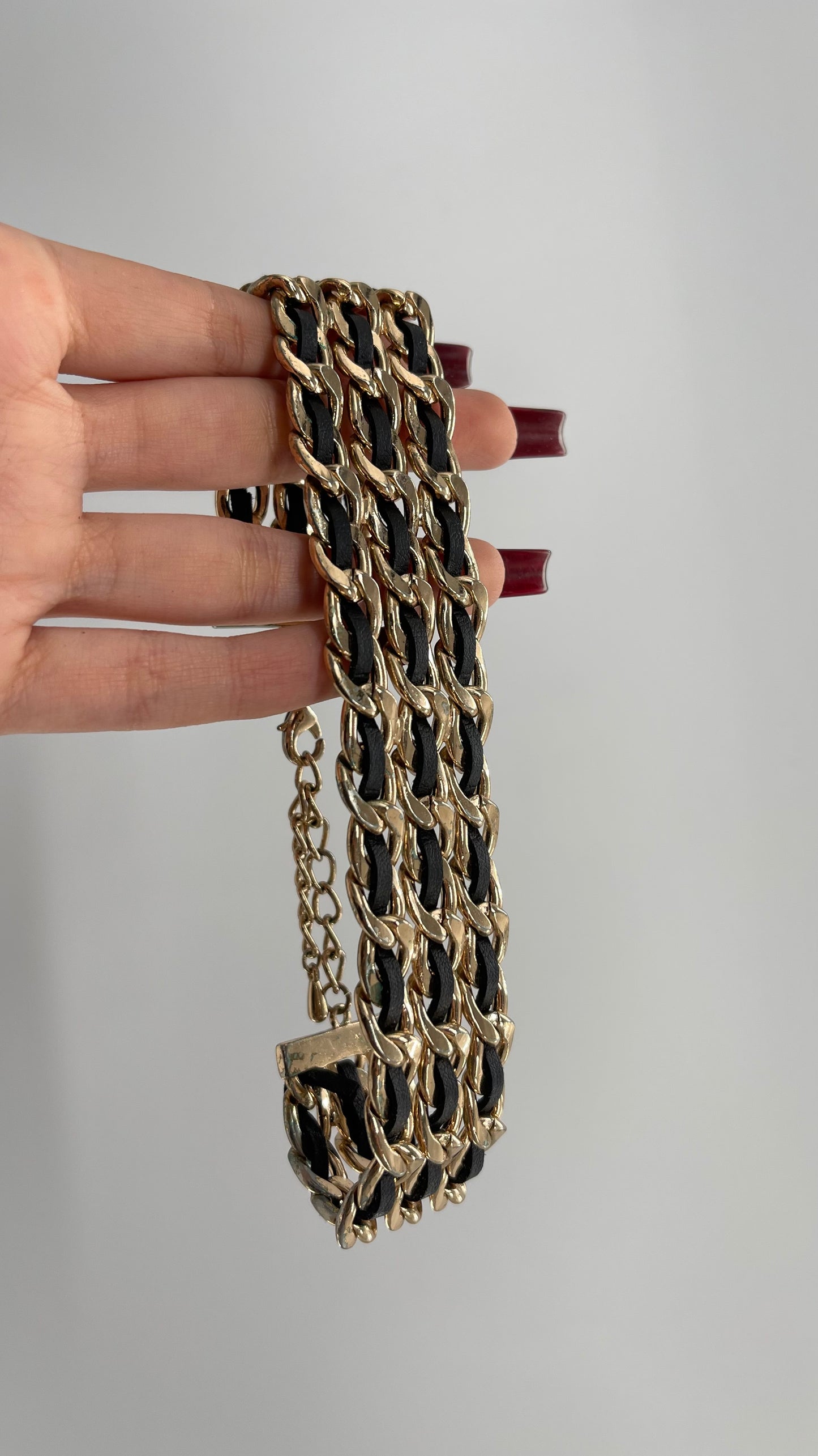 Free People Black Leather Braided Choker with Gold Metal Hardware