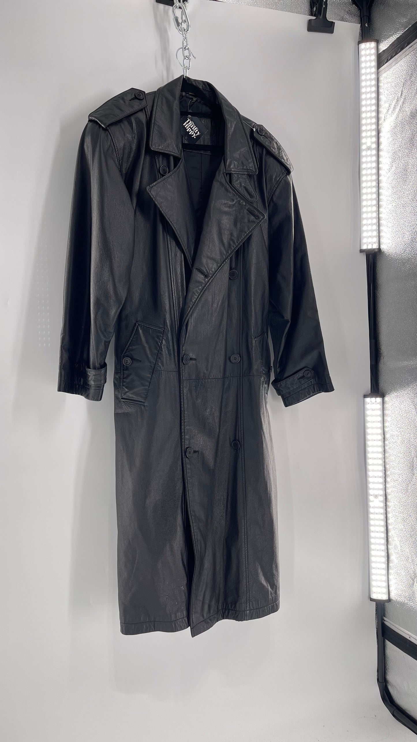 Georgetown Vintage Black Leather Trench Coat (Medium)
