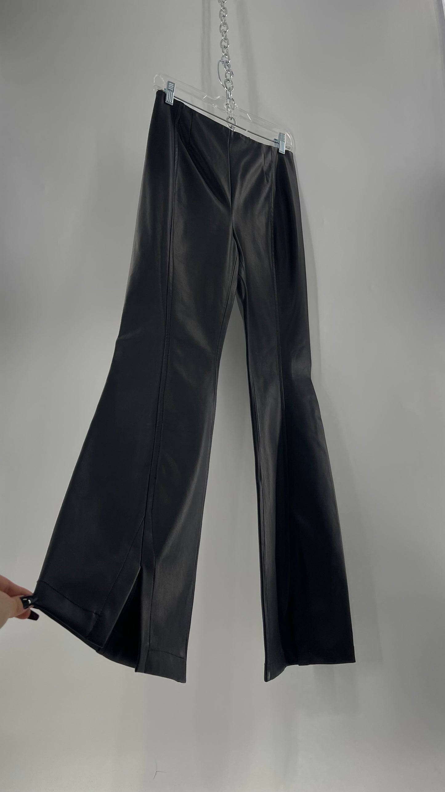 Free People Black Vegan Leather Kick Flares (28)