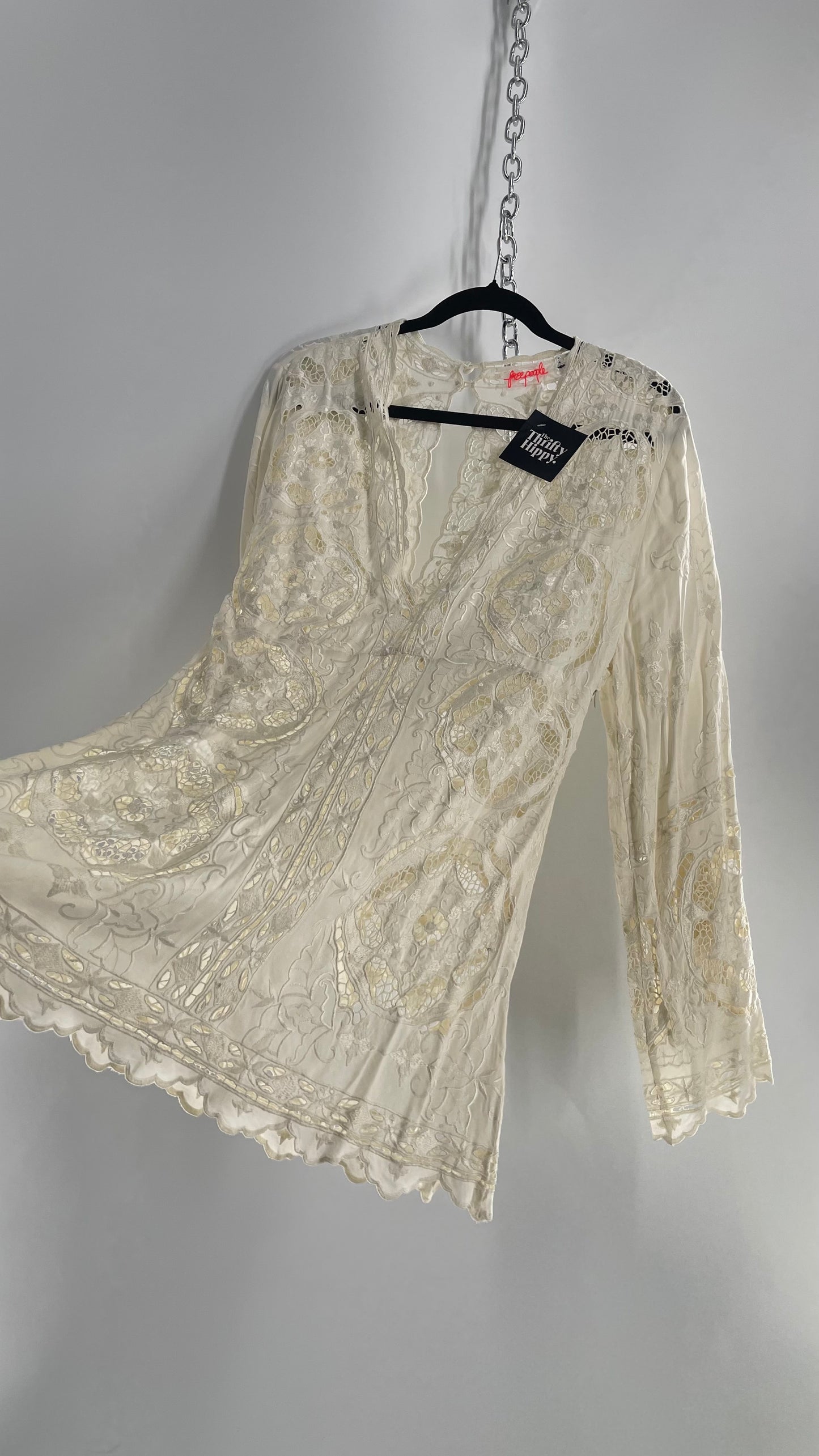 Free People Cream Lace Mini Dress (Small)