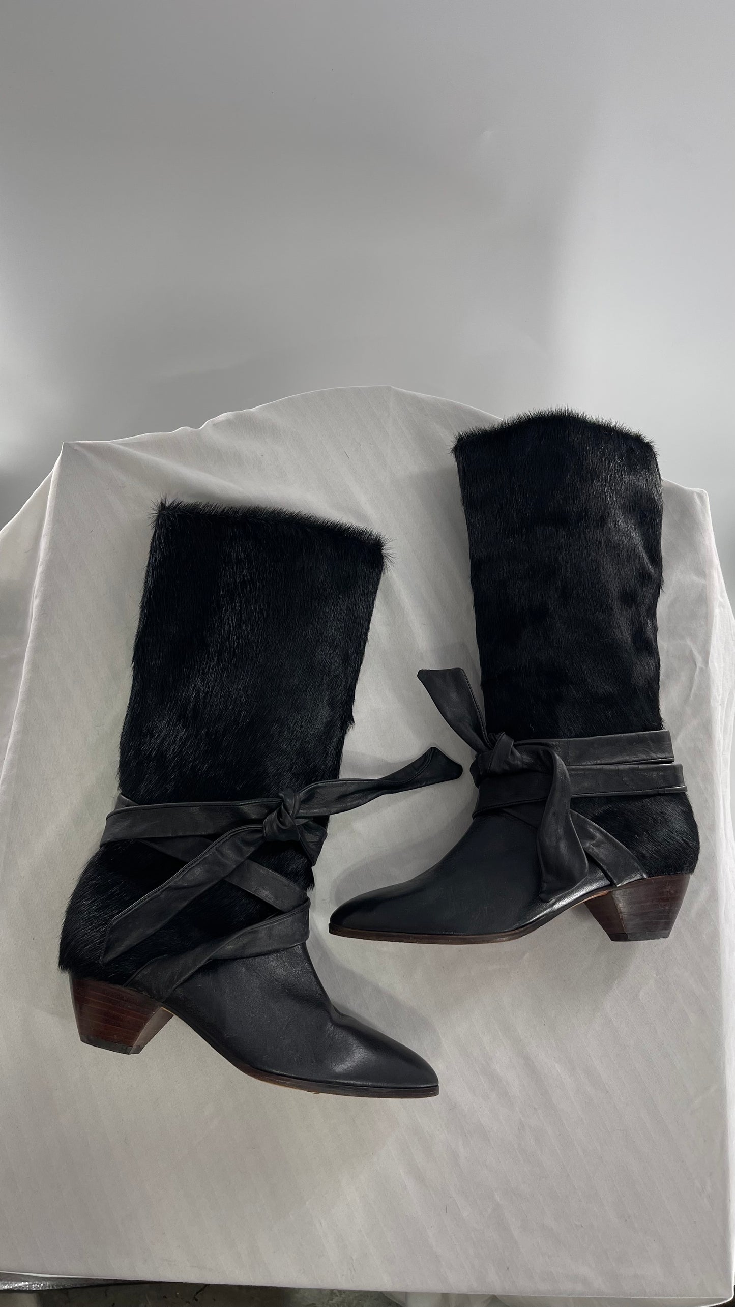 Vintage Nickels Black Italian Fur Boot with Leather Straps (7)
