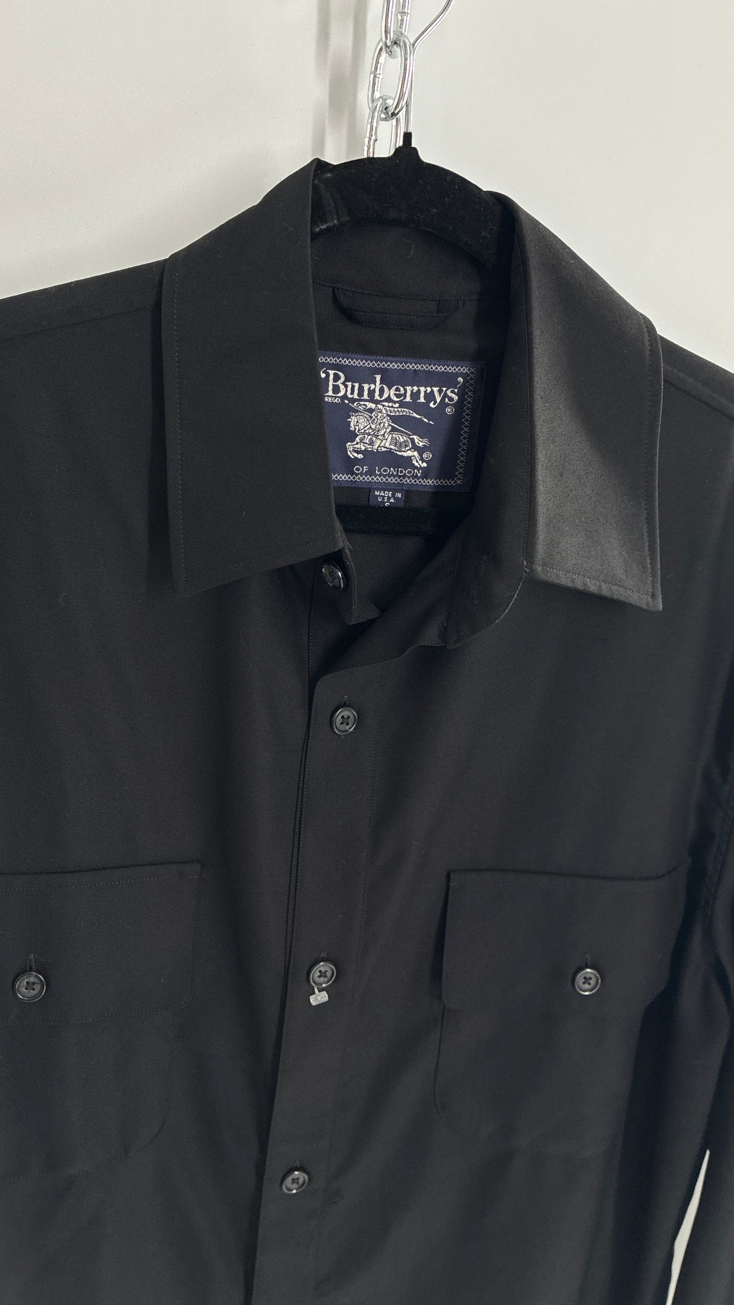 Vintage BURBERRY Black 100% Worsted Cashmere Button Up with Tags Attached (Small)