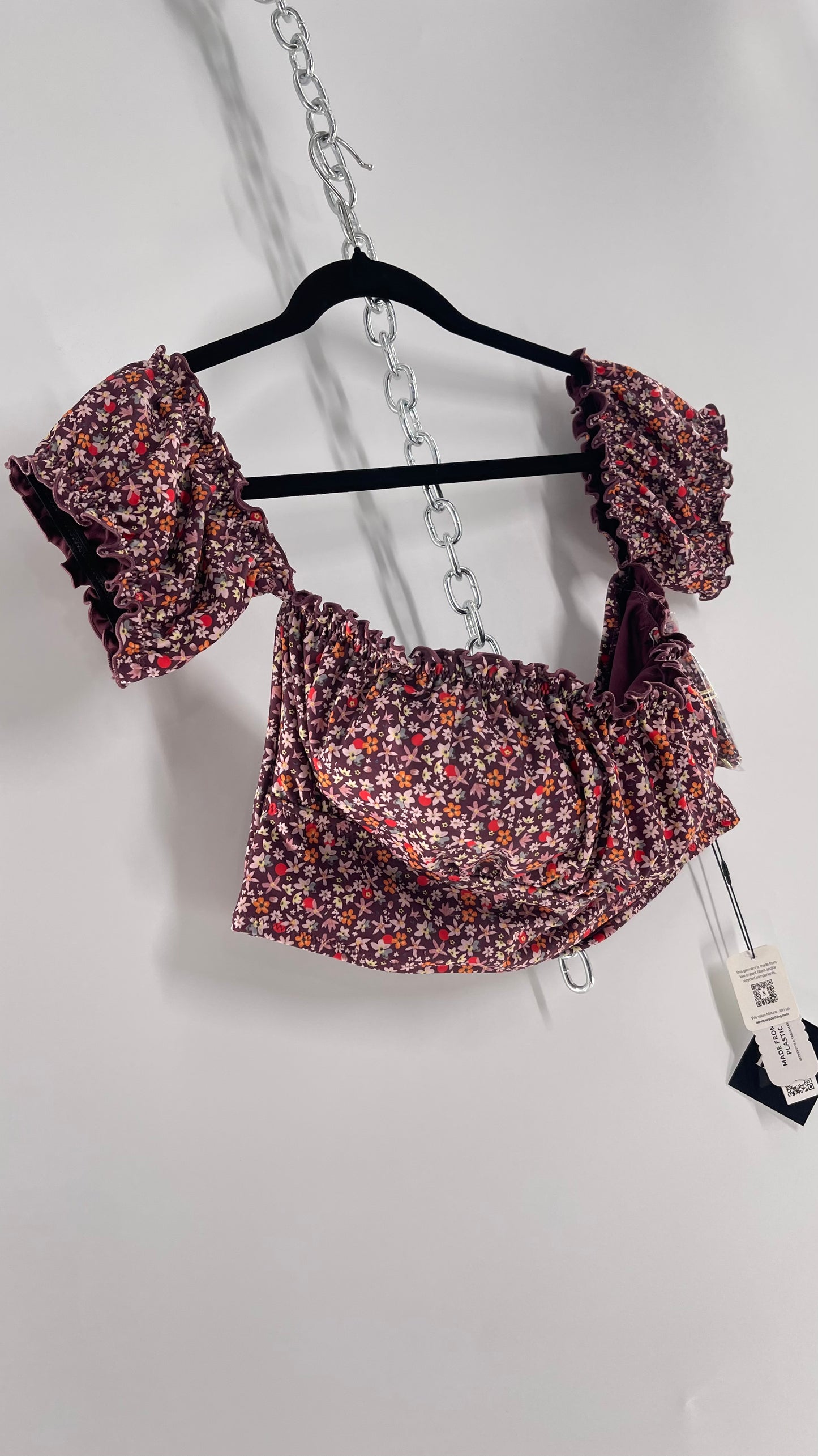 Free People Sanctuary Swim Purple Floral Milkmaid Bust Crop (XL)