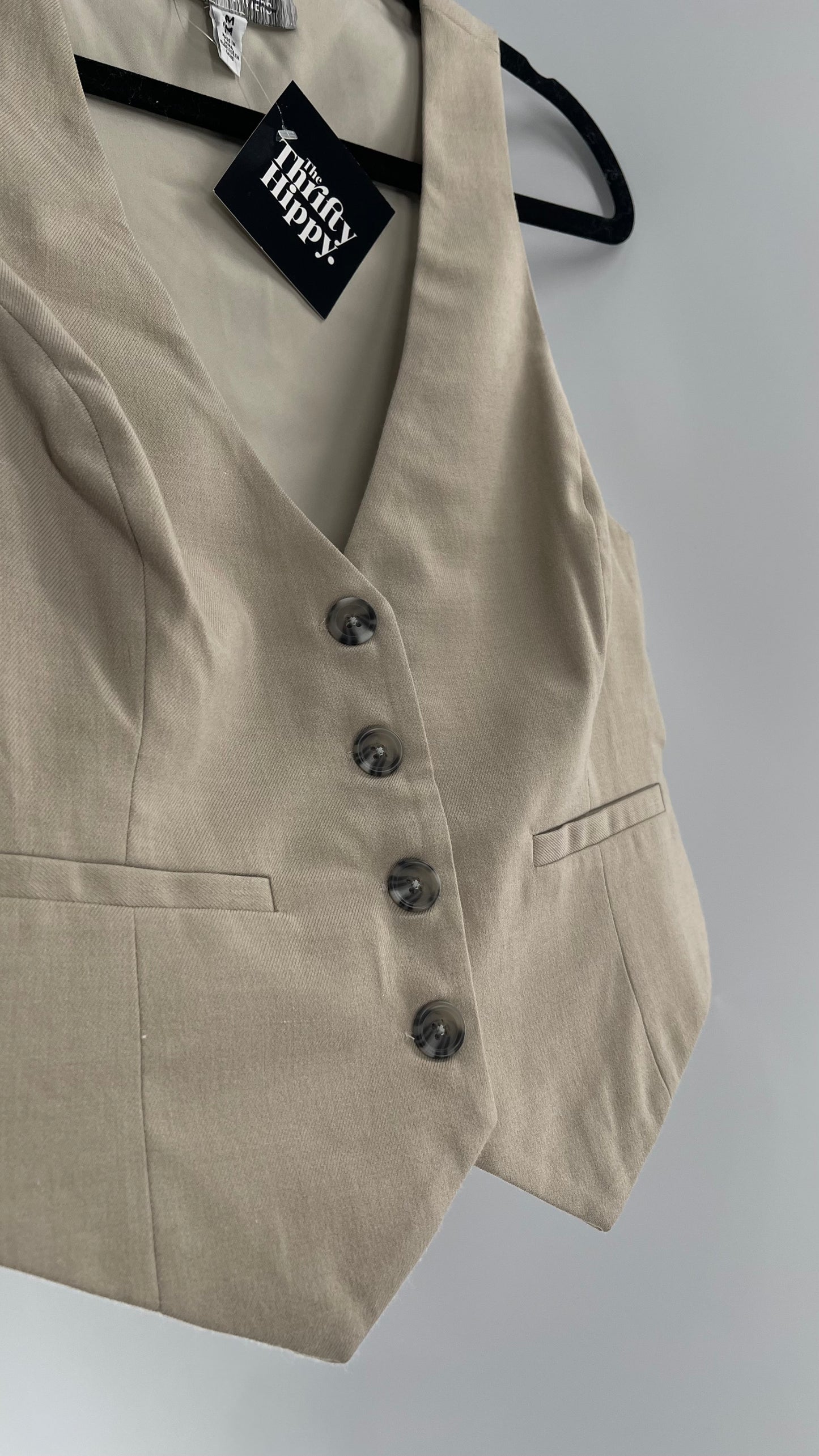 Urban Outfitters Vintage Upcycled Tan\Grey Cropped Vest Top (Medium)