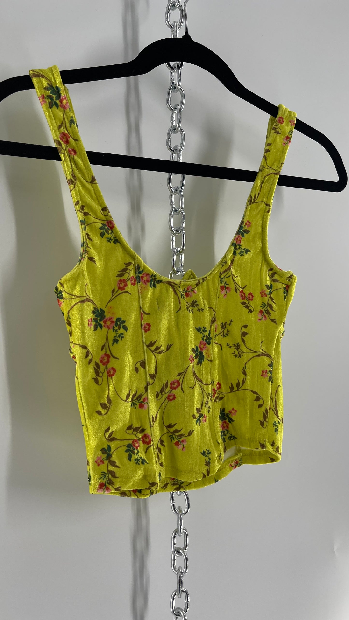 Urban Outfitters Yellow Velvet Floral Underwire Tank (XS)
