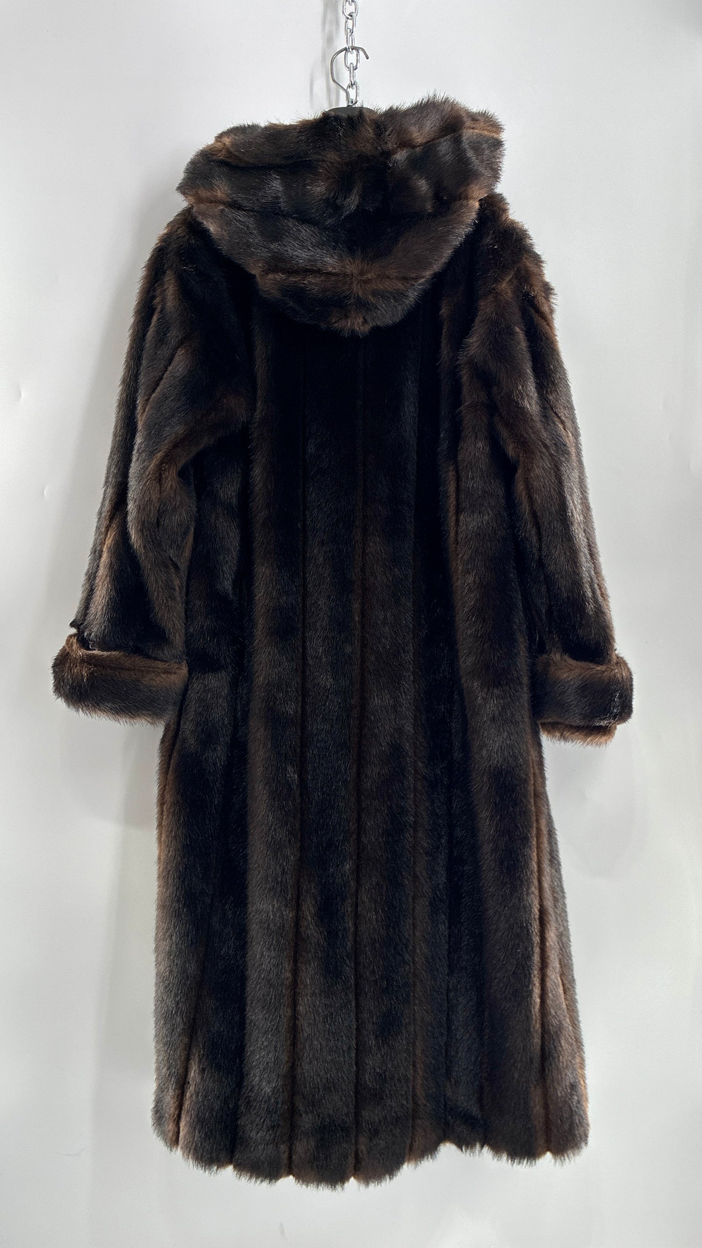 Vintage TALLY HO Hooded and Paneled, Vegan Fur Full Length Coat (Medium)