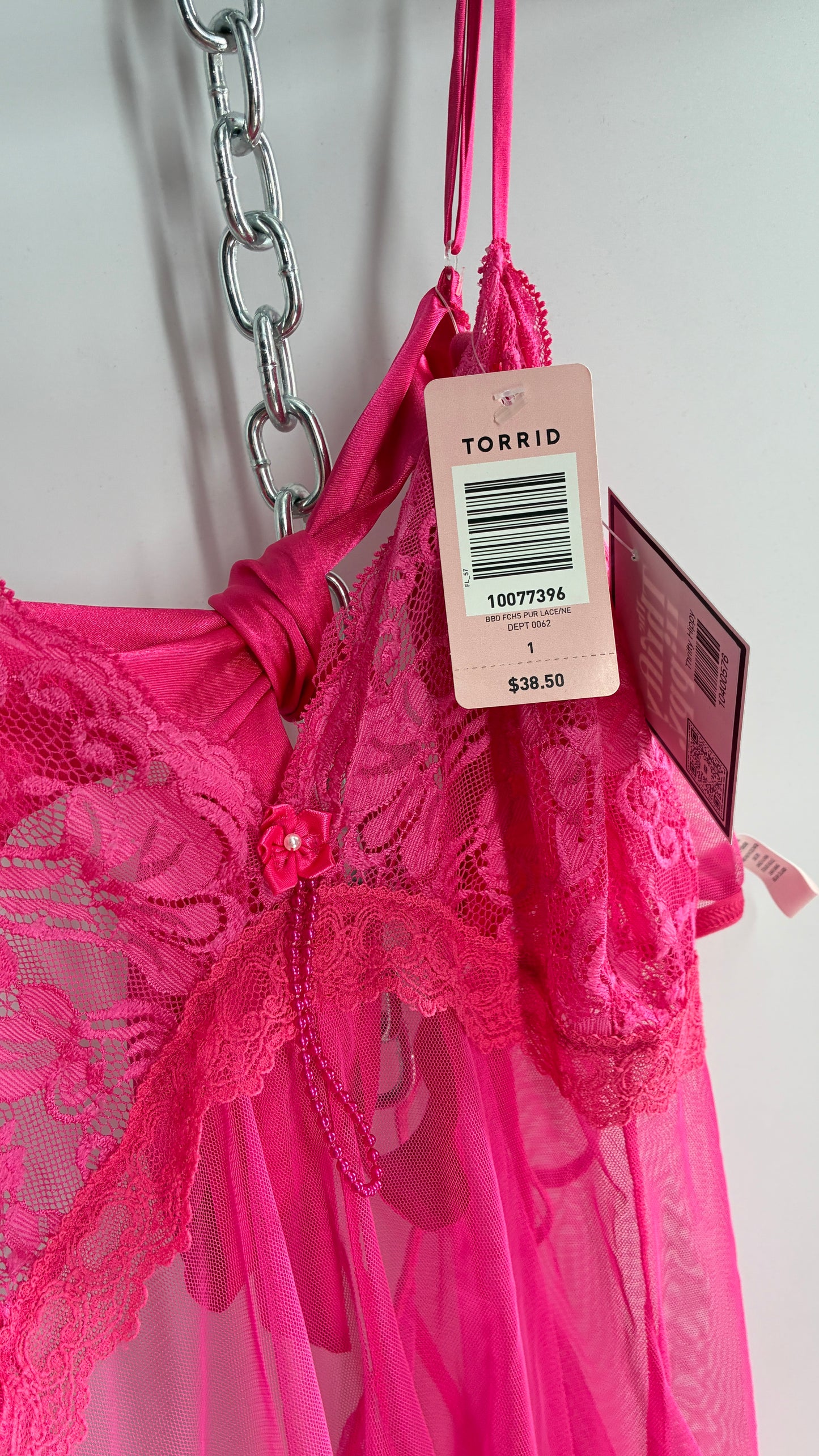 TORRID Hot Pink Handkerchief Hem Babydoll with Satin Bow Open Back (XL)