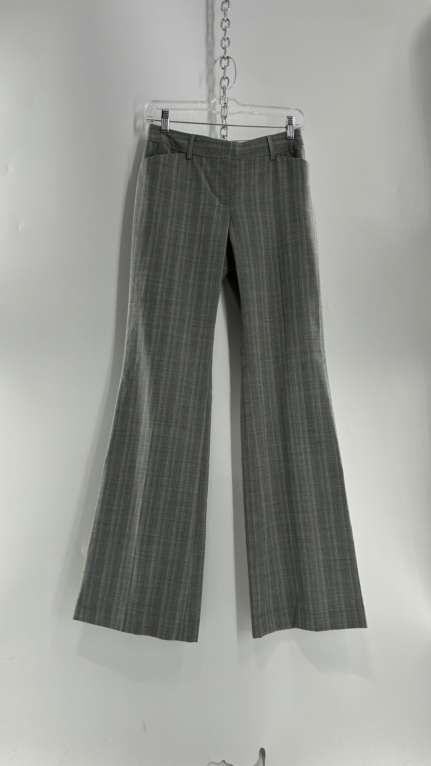 Vintage 1990s EXPRESS Editor Iconic Grey and Blue Low Rise Kickflare Pants (1)