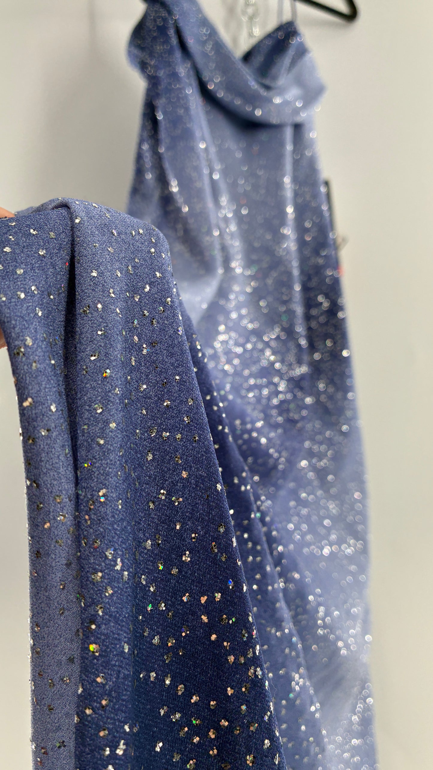 Deadstock Vintage ONYX Blue Iridescent Glitter Sparkle Draped Bust Gown (14)