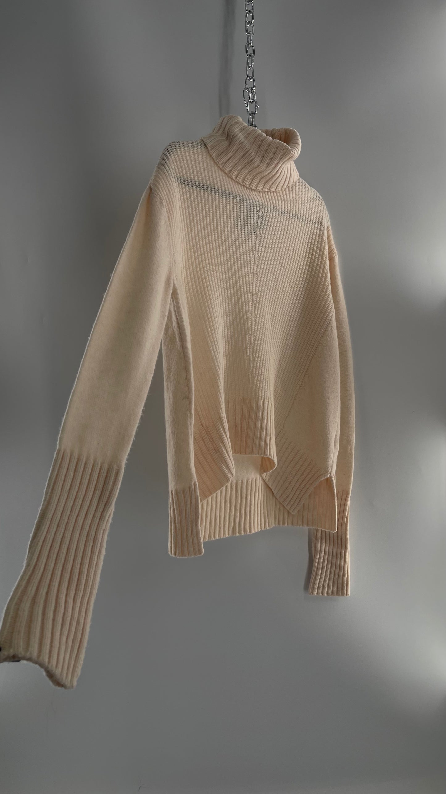 MOTH Anthropologie 80% Wool Ivory Off White Knit Turtle Neck Sweater (Small)