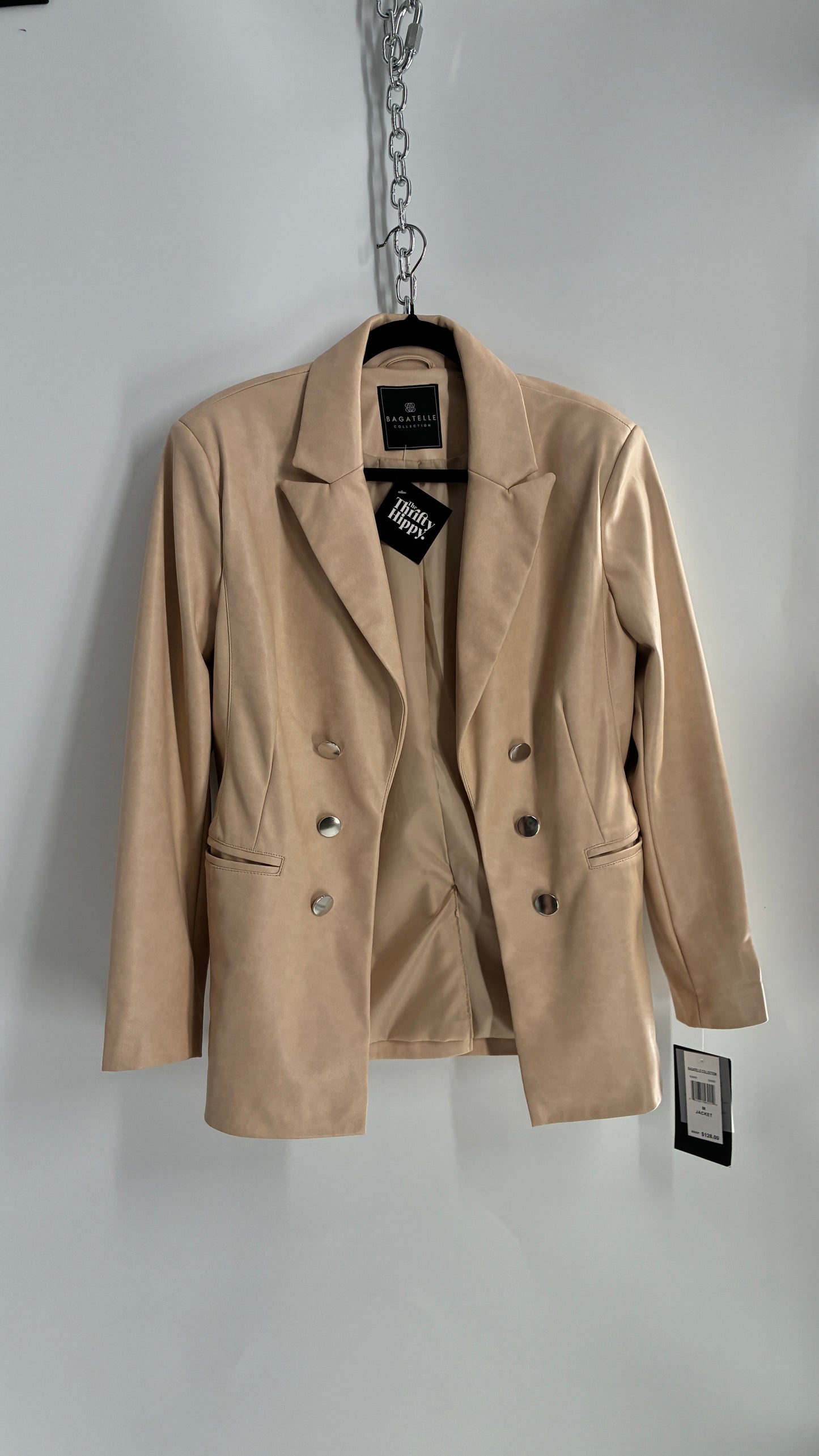 BAGATELLE Vegan Leather Cream Beige Blazer Jacket with Tags Attached (Medium)