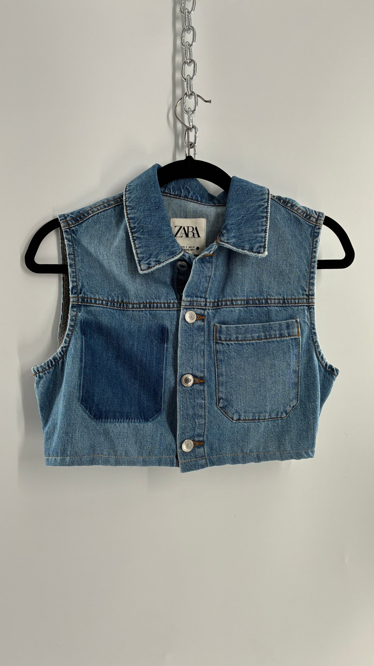 ZARA Cropped Denim Vest Top (Small)
