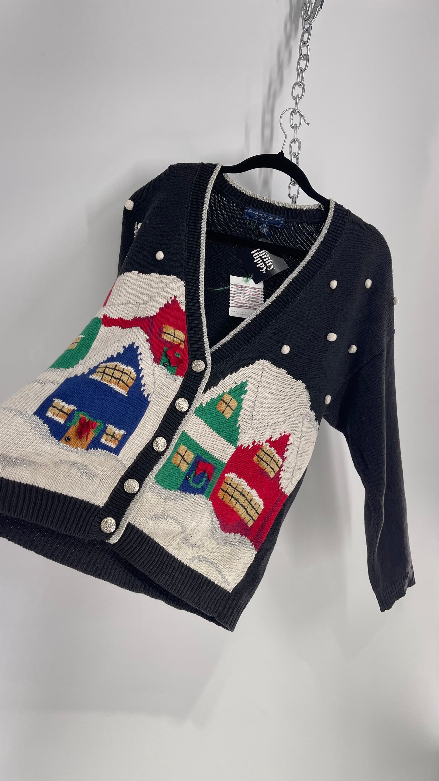 Vintage Urban Outfitters Renewal Snow Covered Homes Cardigan with Tags Attached (Medium)