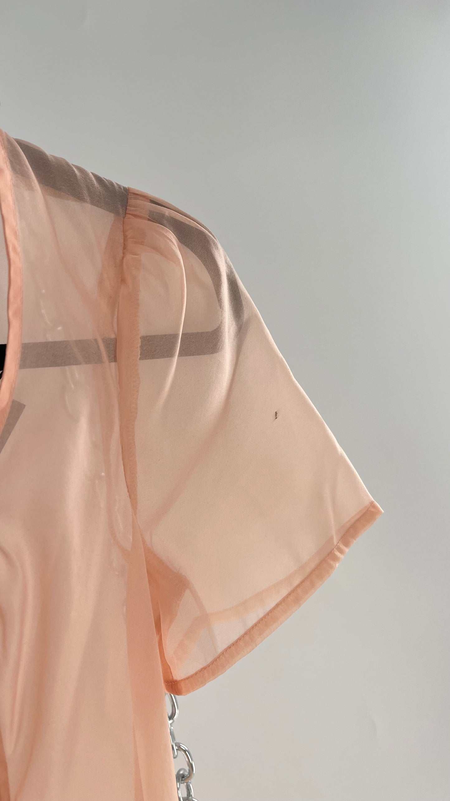 Urban Outfitters Pink/Peach Voile Vintage Inspired MIDI Dress with Ruffled Hem (XS)
