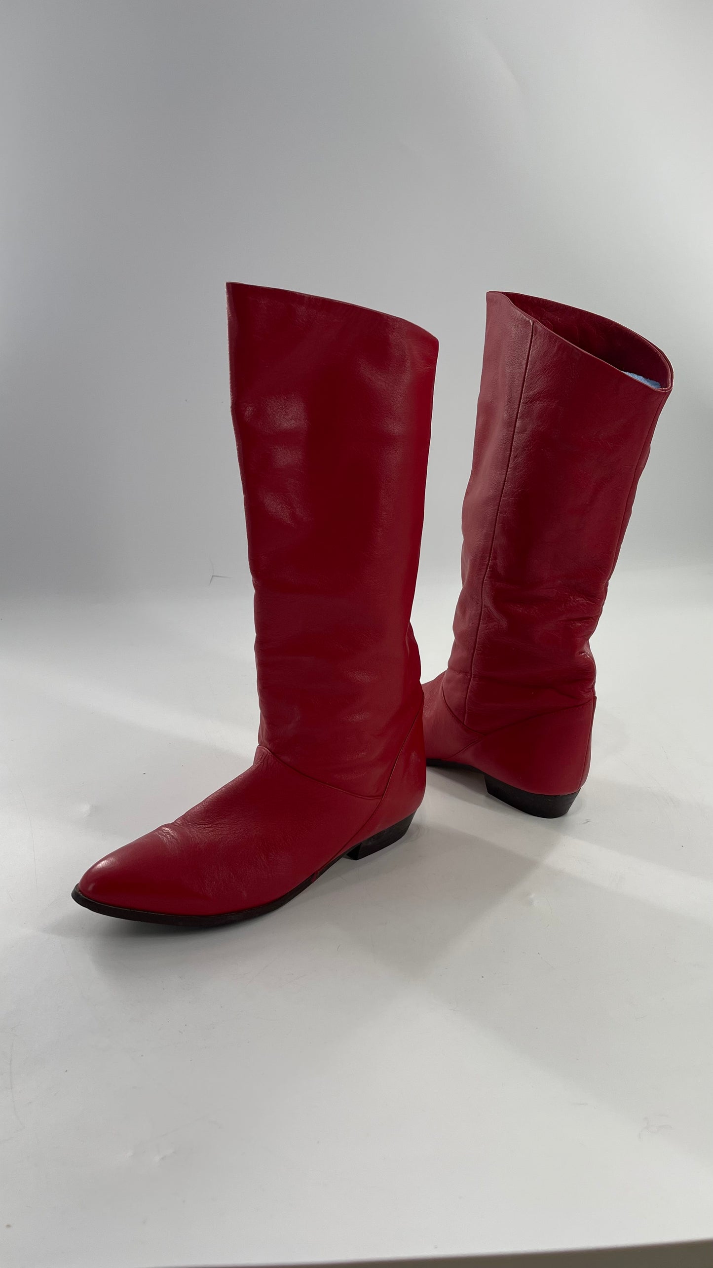 Vintage 1980s Red Argentinian Leather Pointed Toe Baggy Boots (8)