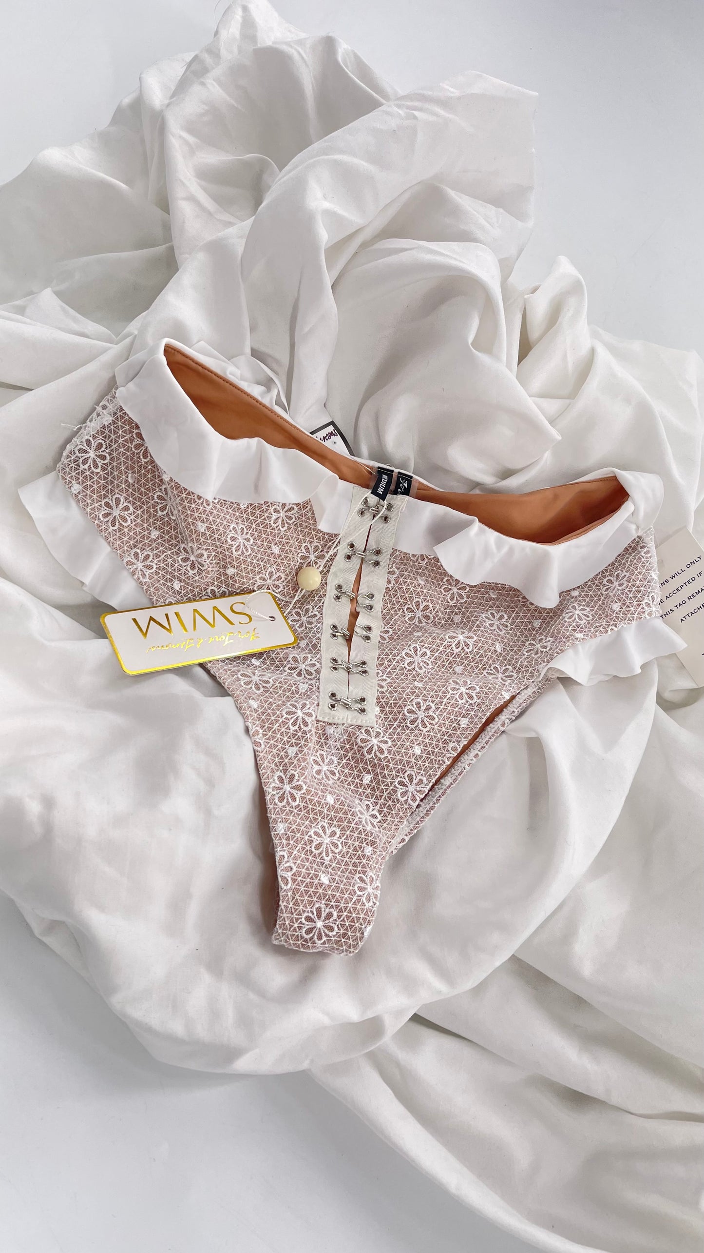 For Love & Lemons White Lace High Waisted Swim Bottoms with Tags Attached (Medium)