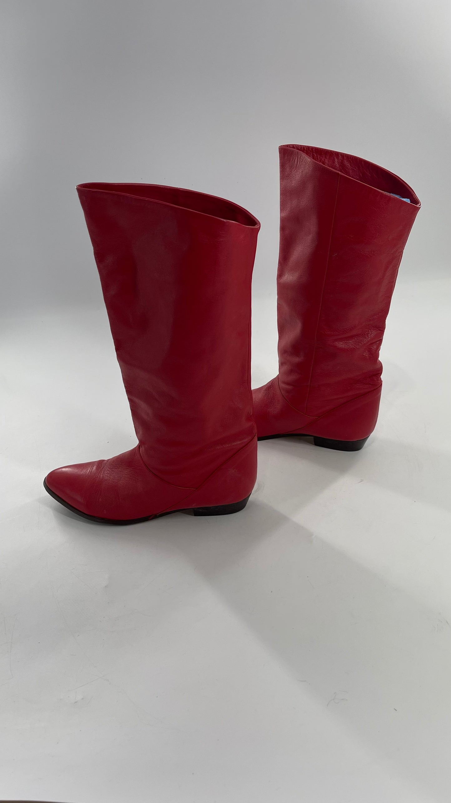 Vintage 1980s Red Argentinian Leather Pointed Toe Baggy Boots (8)