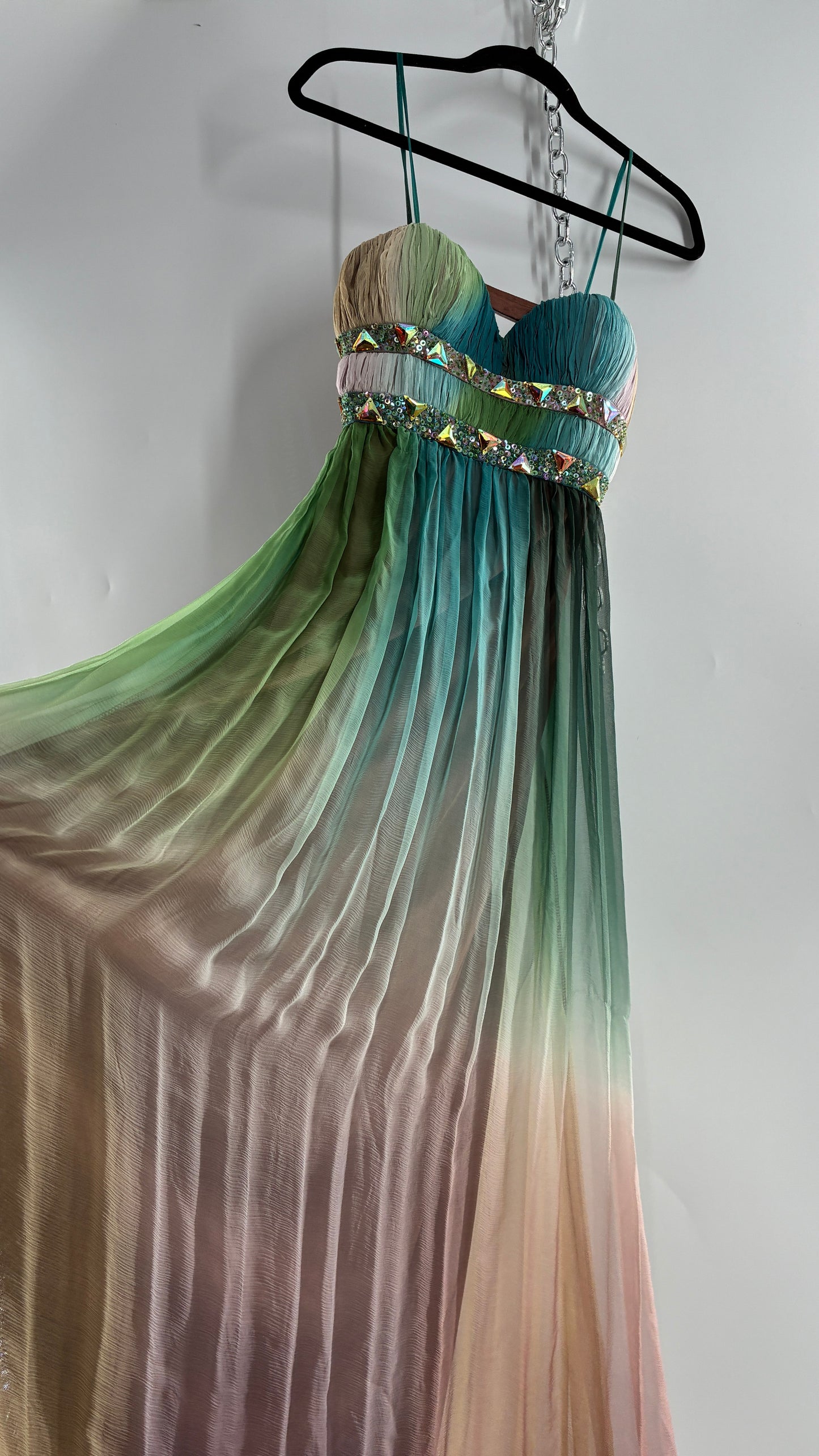Vintage Dave & Johnny 100% Silk Ombré Bustier, Open Back Gown (5/XS/S)